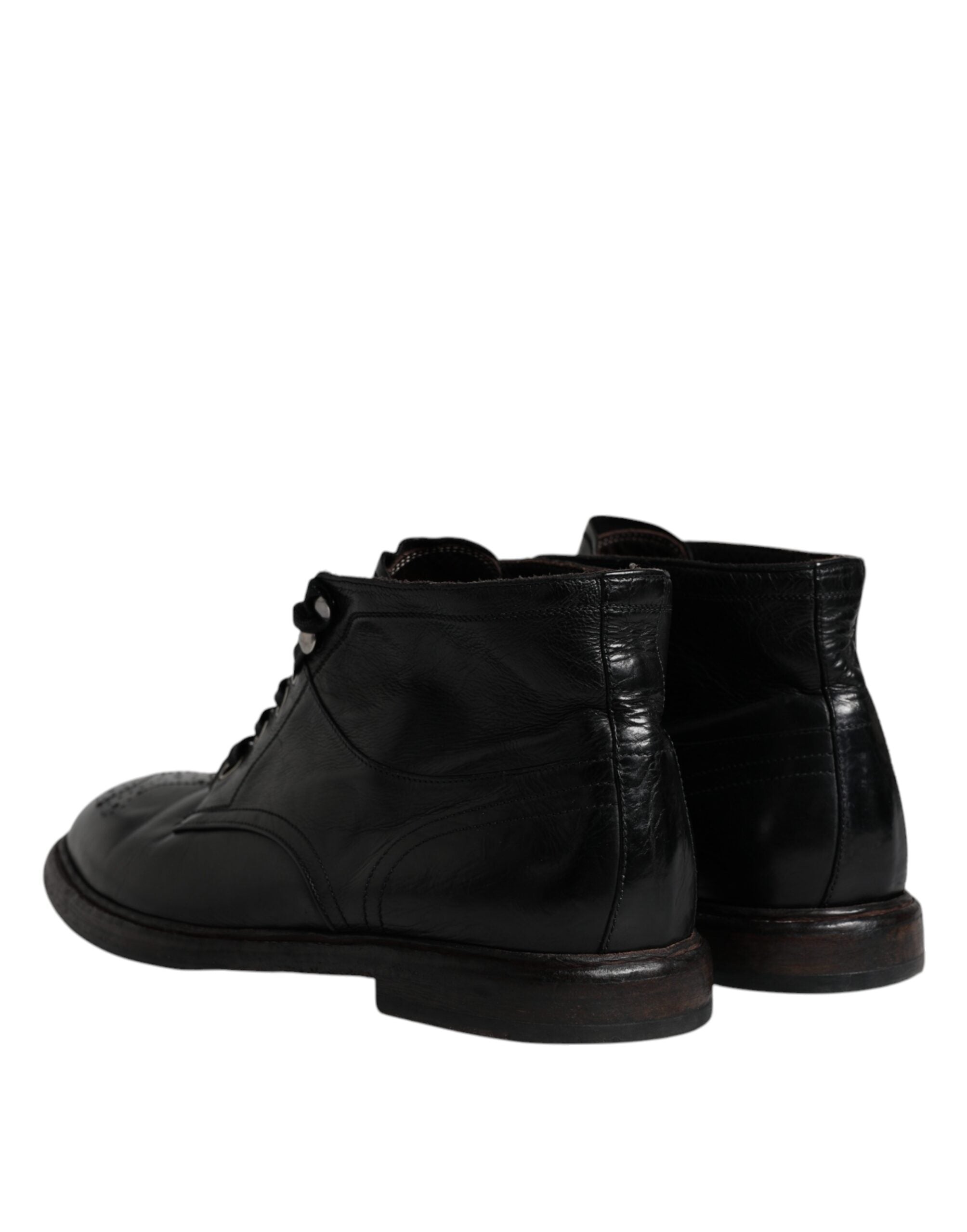 Dolce & Gabbana Black Leather Men Short Lace Up Boots LUNESCAPE