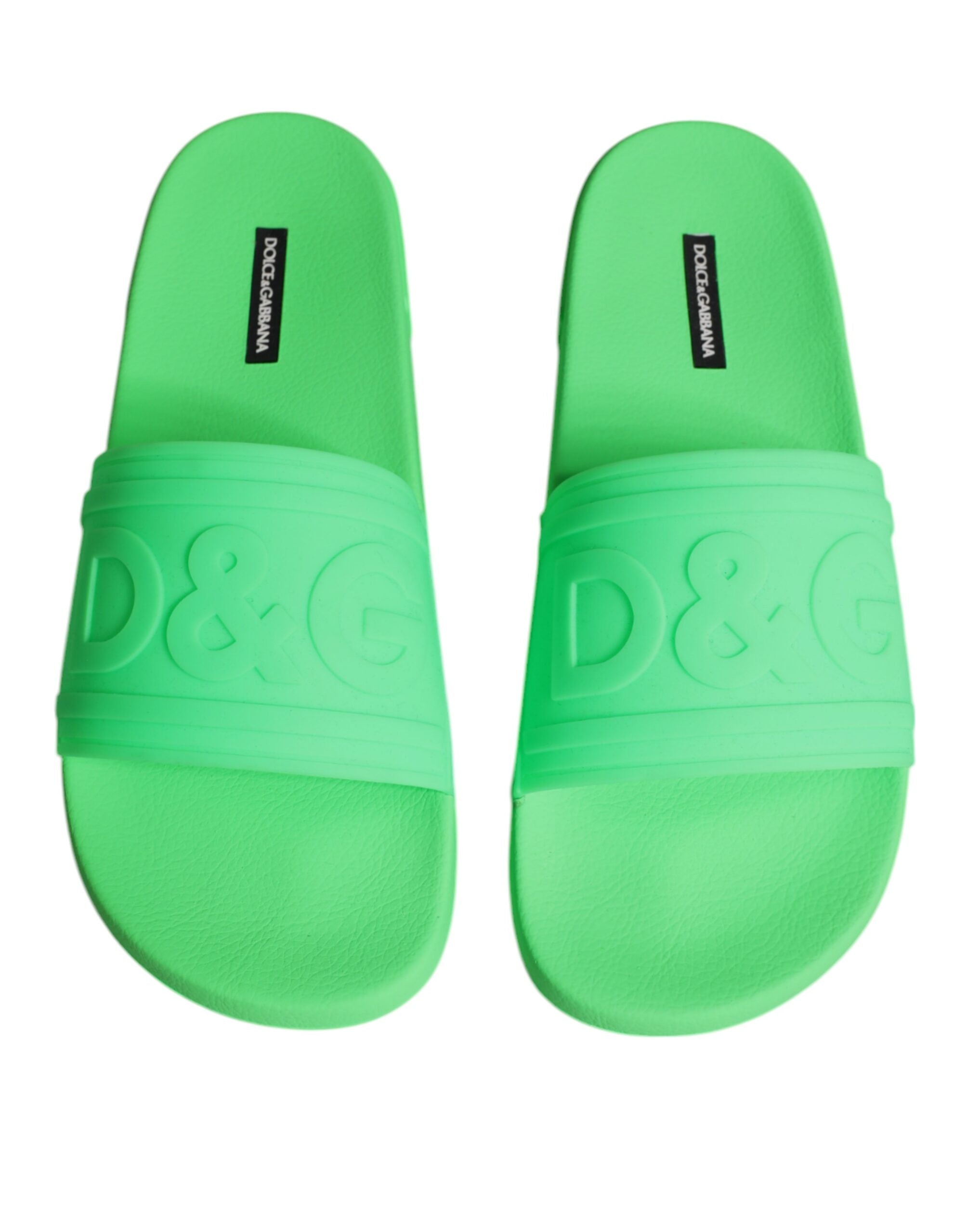 Dolce & Gabbana Green Leather Slides Sandals Beachwear Shoes LUNESCAPE