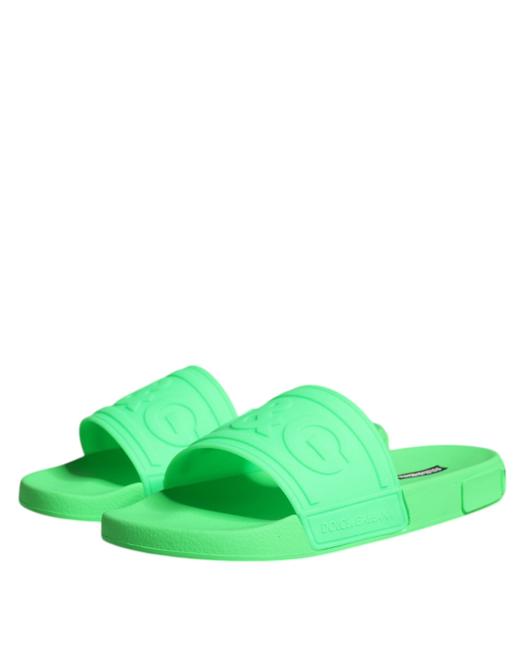 Dolce & Gabbana Green Leather Slides Sandals Beachwear Shoes LUNESCAPE