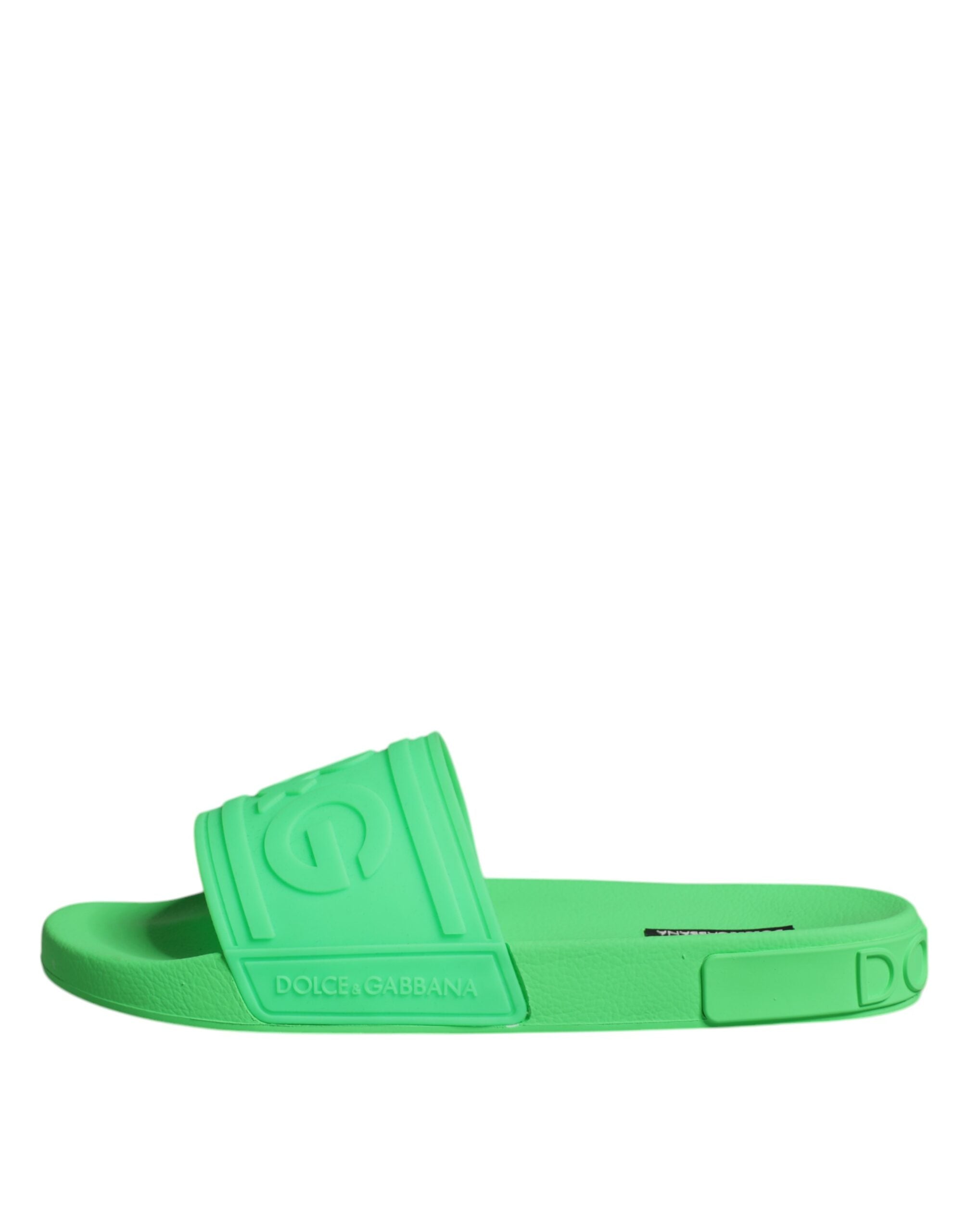 Dolce & Gabbana Green Leather Slides Sandals Beachwear Shoes LUNESCAPE