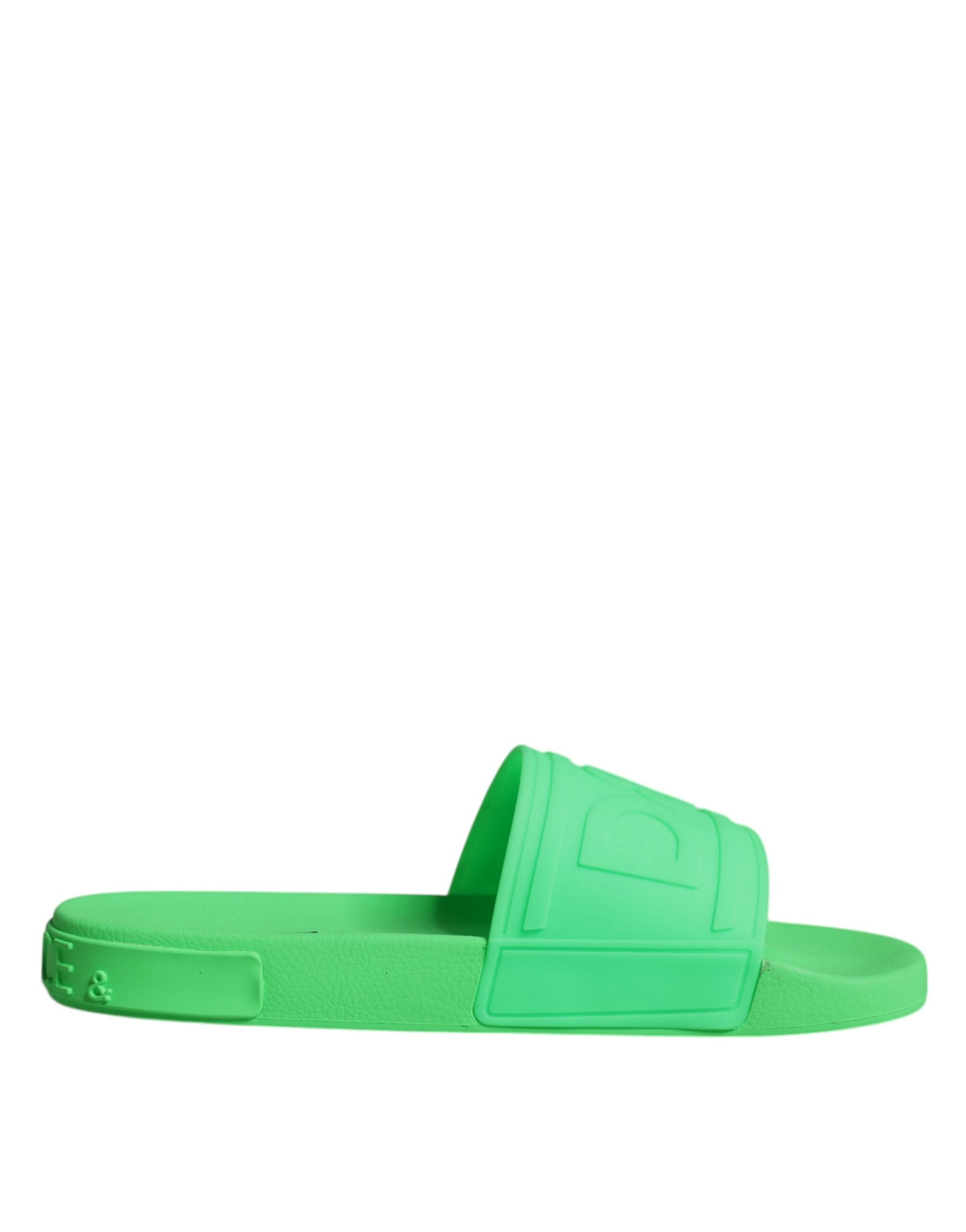 Dolce & Gabbana Green Leather Slides Sandals Beachwear Shoes LUNESCAPE