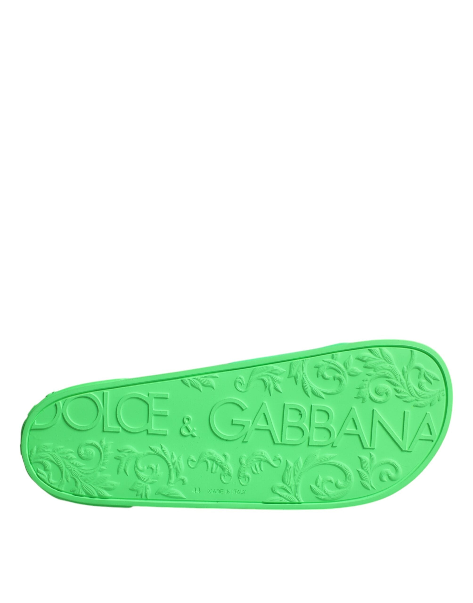 Dolce & Gabbana Green Leather Slides Sandals Beachwear Shoes LUNESCAPE