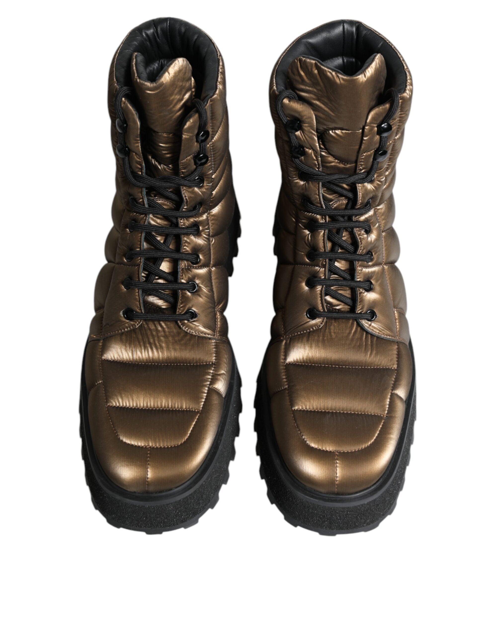 Dolce & Gabbana Bronze Padded Mid Calf Lace Up Combat Boot LUNESCAPE