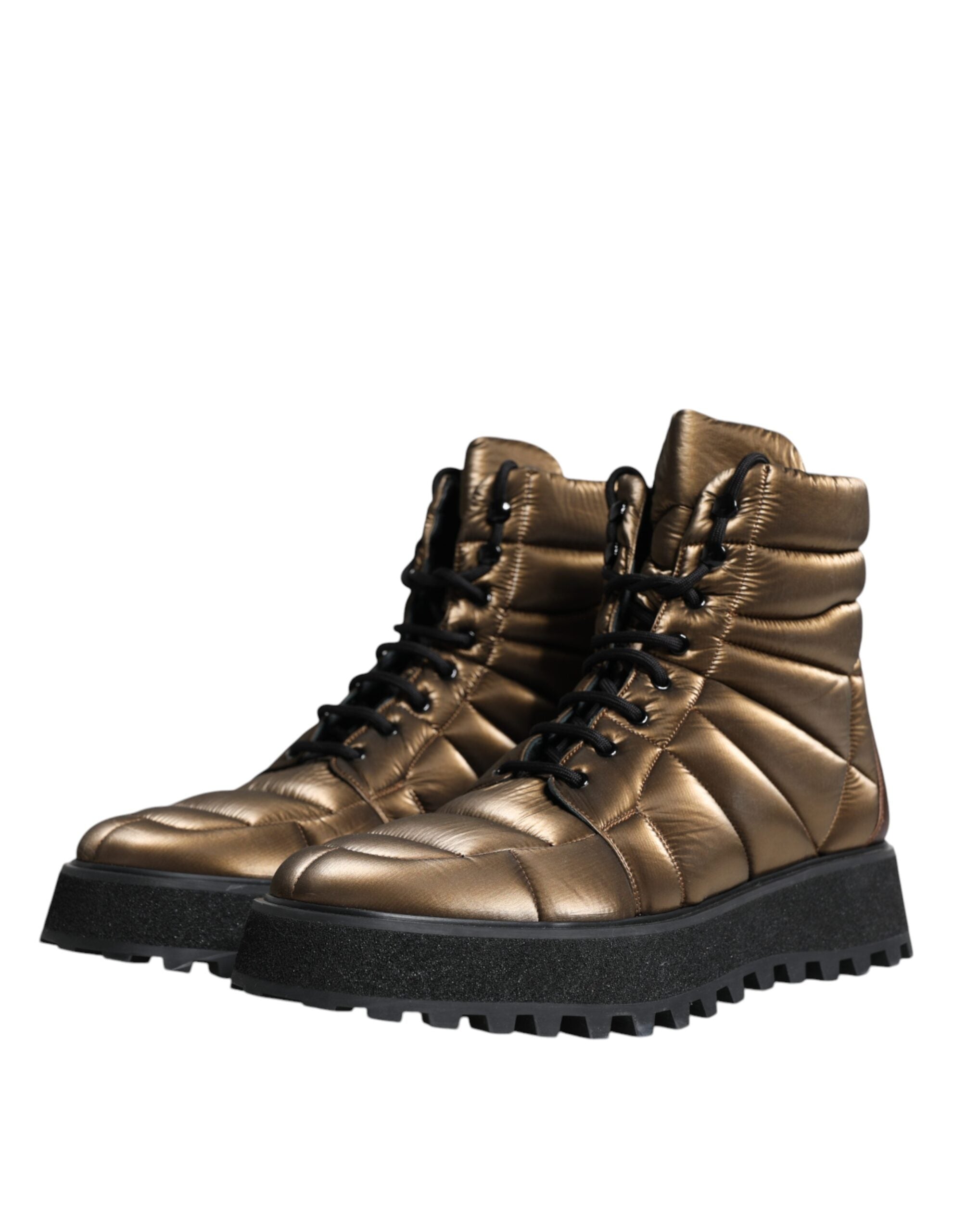 Dolce & Gabbana Bronze Padded Mid Calf Lace Up Combat Boot LUNESCAPE