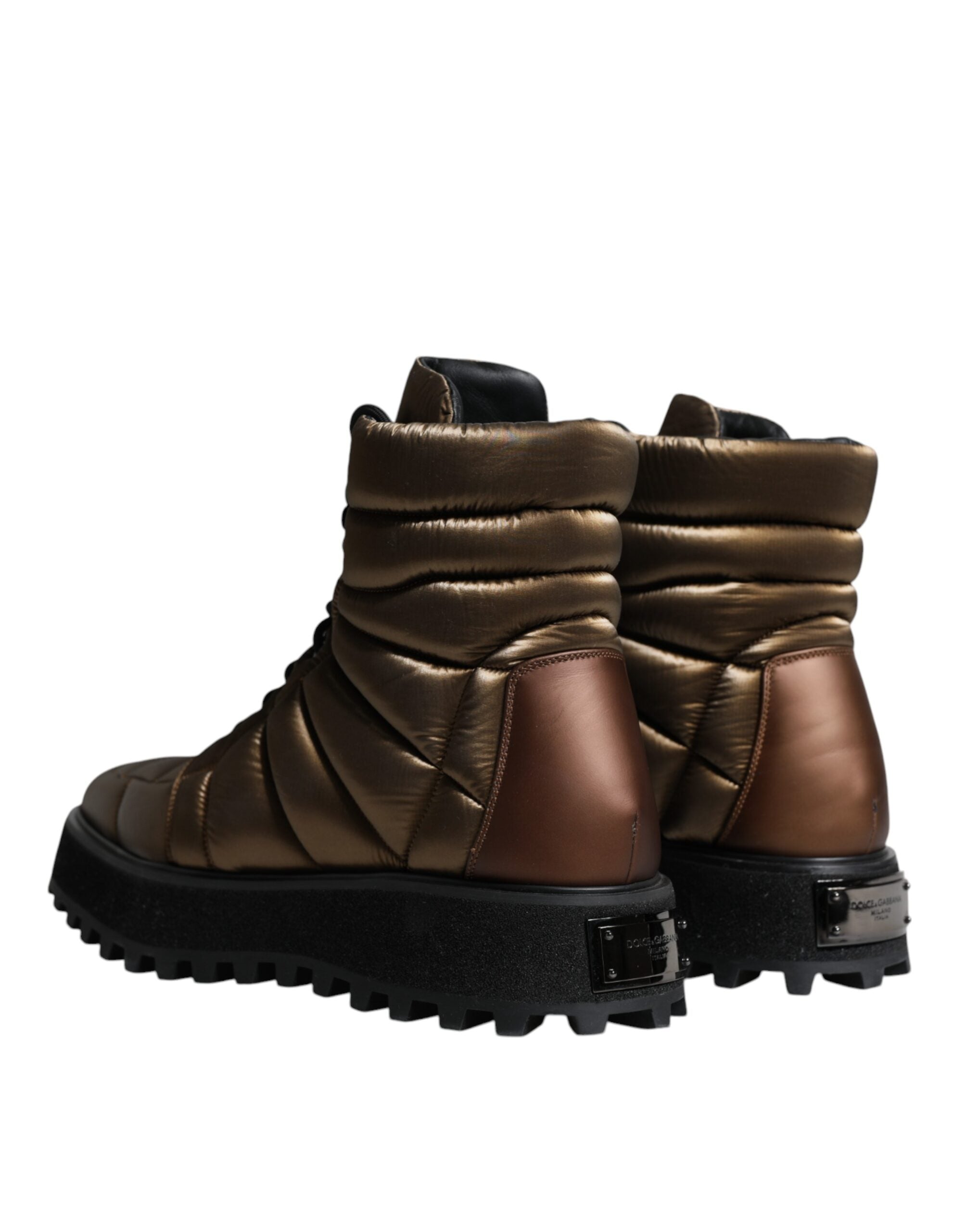 Dolce & Gabbana Bronze Padded Mid Calf Lace Up Combat Boot LUNESCAPE
