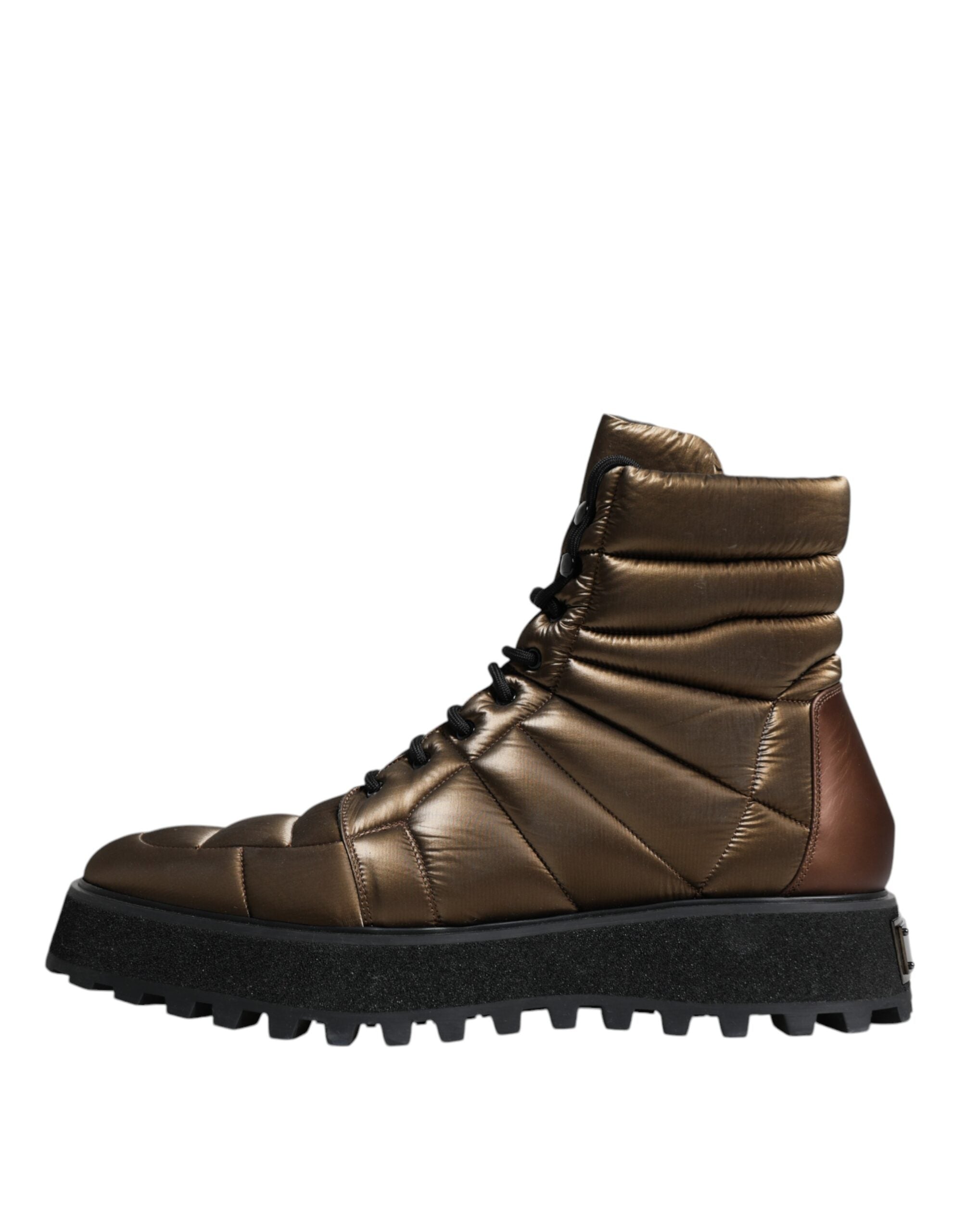 Dolce & Gabbana Bronze Padded Mid Calf Lace Up Combat Boot LUNESCAPE