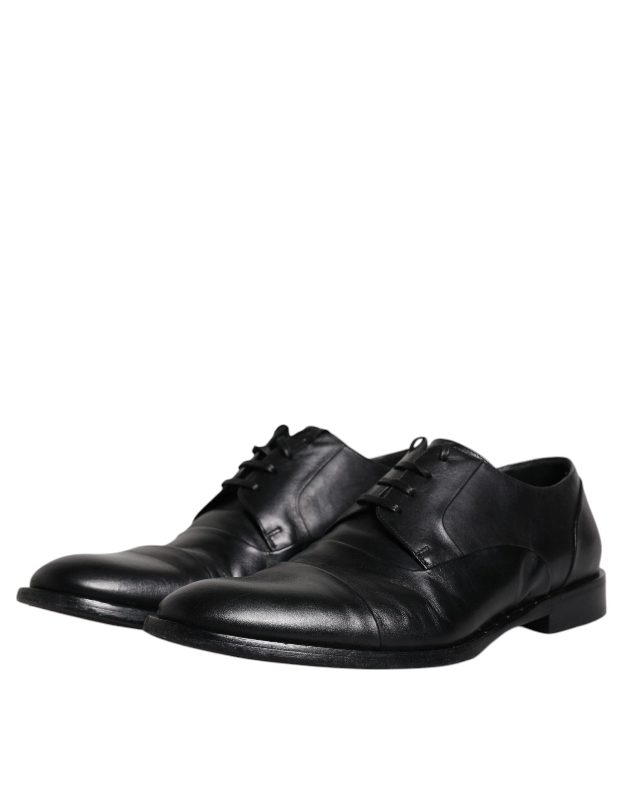 Dolce & Gabbana Black Leather Lace Up Men Derby Formal Shoes LUNESCAPE