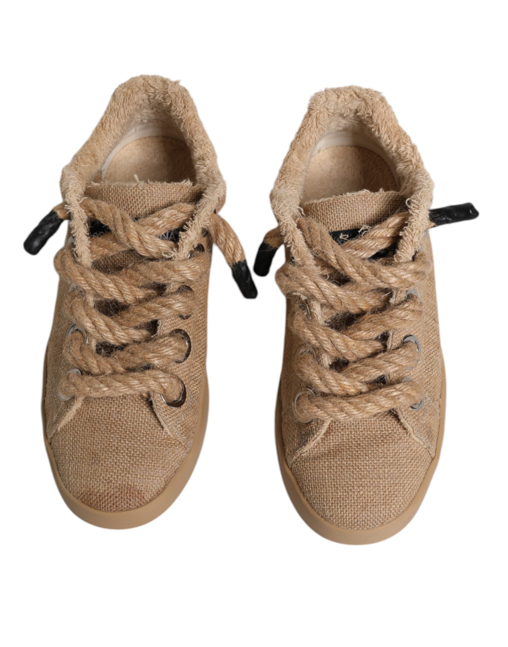 Dolce & Gabbana Brown Jute Fabric Low Top Men Sneakers Shoes LUNESCAPE
