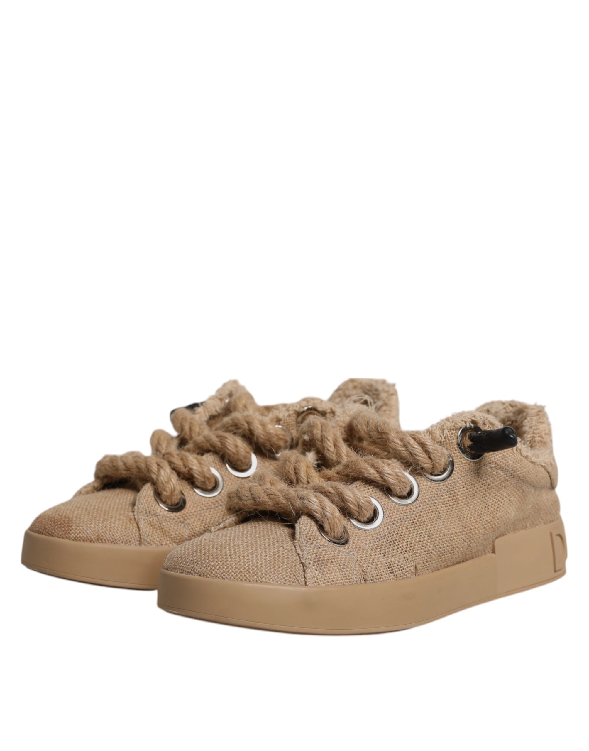 Dolce & Gabbana Brown Jute Fabric Low Top Men Sneakers Shoes LUNESCAPE