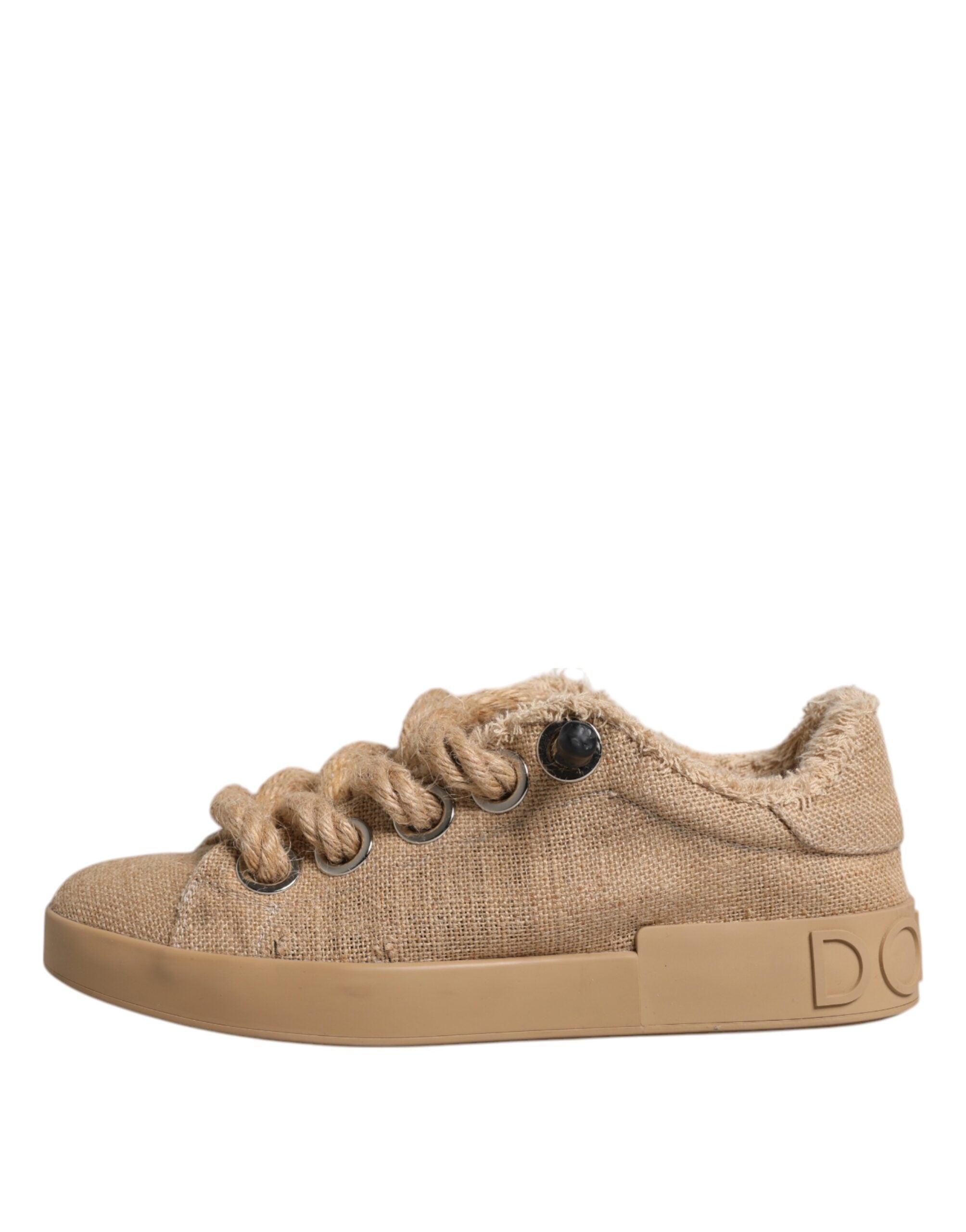 Dolce & Gabbana Brown Jute Fabric Low Top Men Sneakers Shoes LUNESCAPE