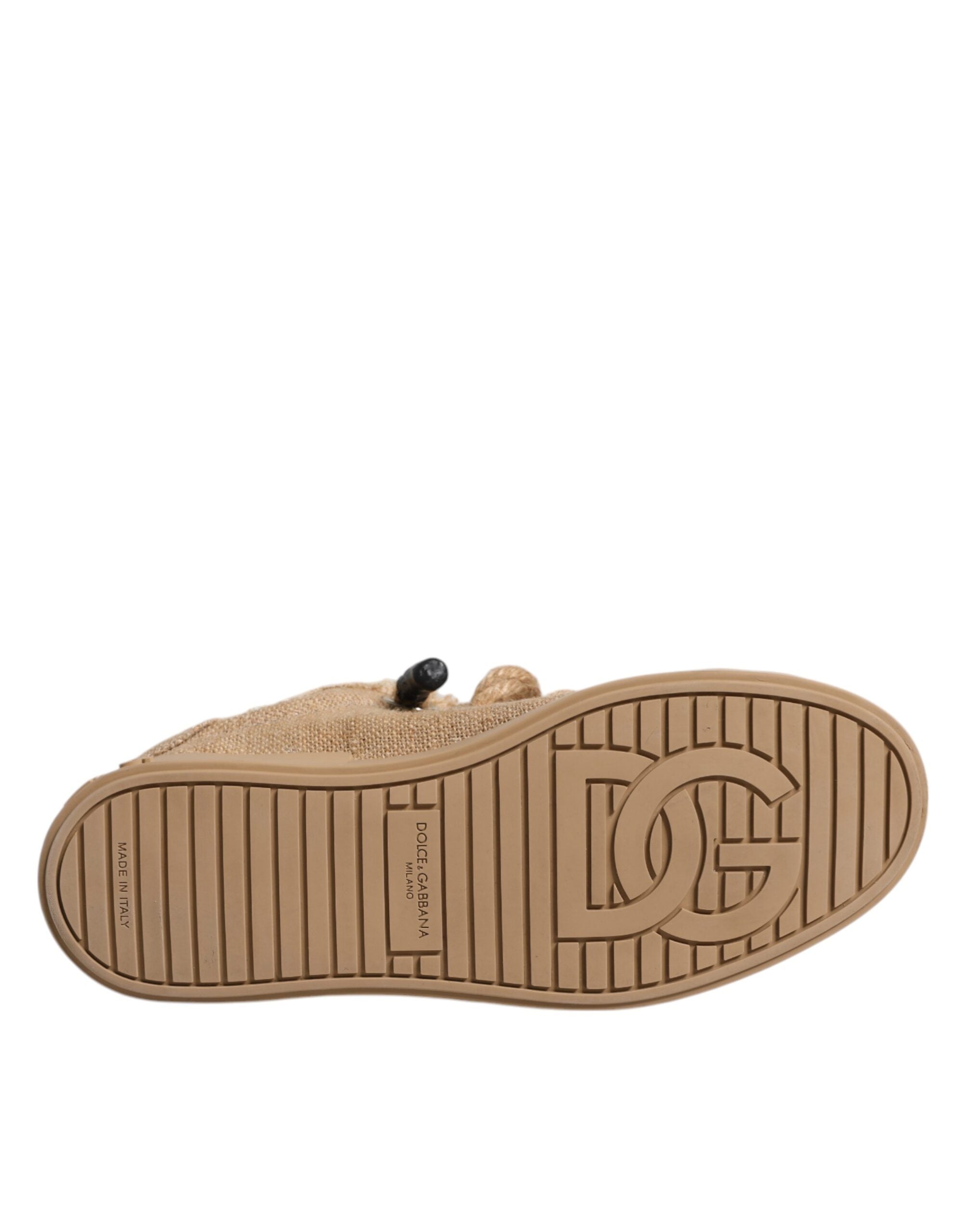 Dolce & Gabbana Brown Jute Fabric Low Top Men Sneakers Shoes LUNESCAPE