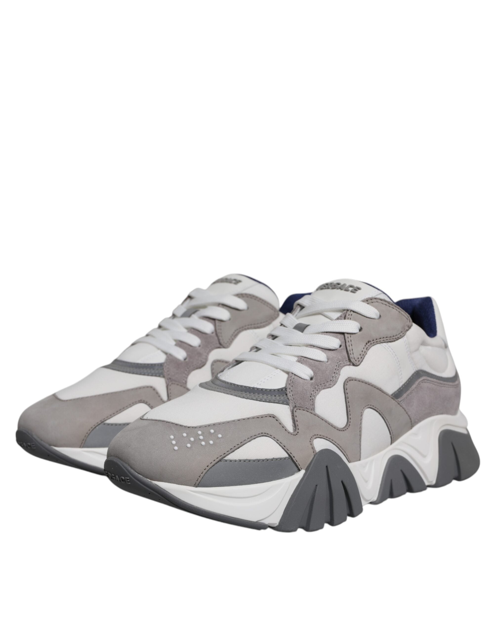 Versace Grey Leather Neoprene Chunky Low Top Squalo Sneakers Shoes LUNESCAPE