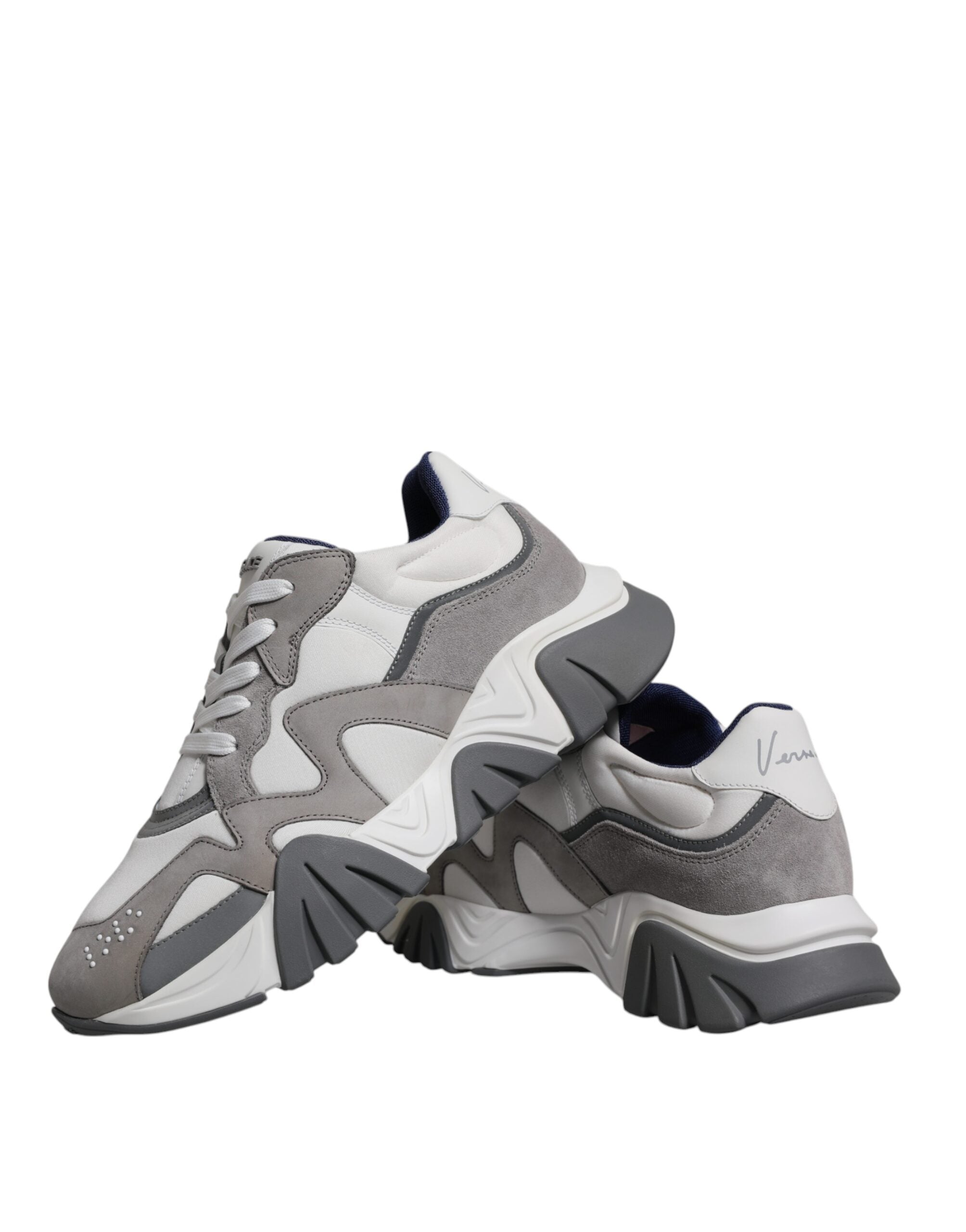 Versace Grey Leather Neoprene Chunky Low Top Squalo Sneakers Shoes LUNESCAPE