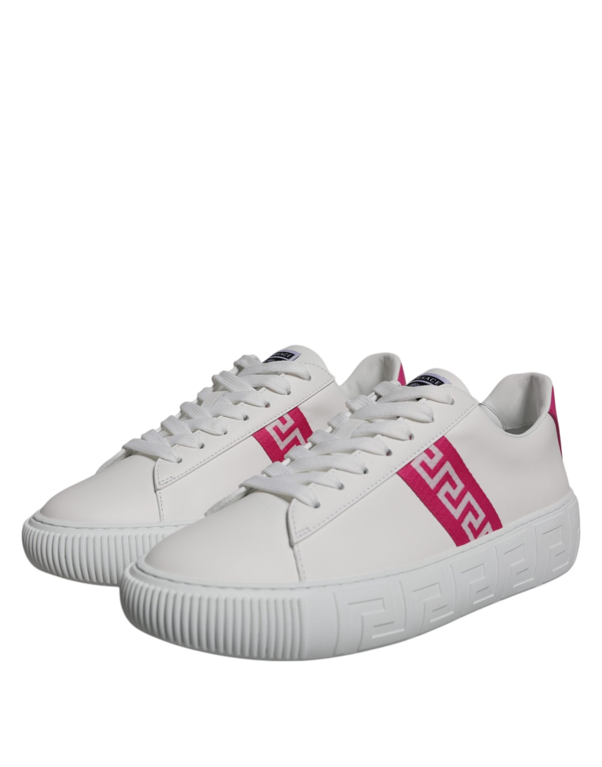 Versace White Pink Greca Print Platform Low Top Sneakers Shoes LUNESCAPE