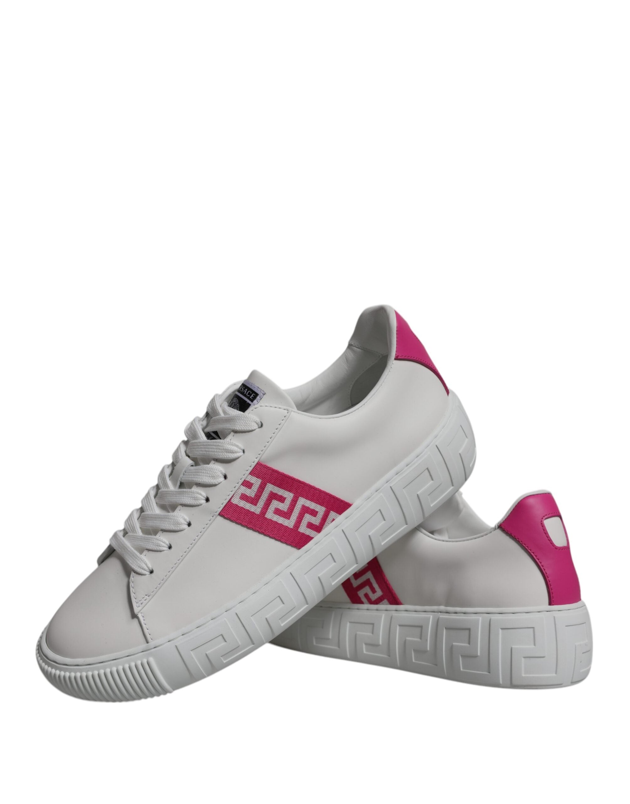 Versace White Pink Greca Print Platform Low Top Sneakers Shoes LUNESCAPE