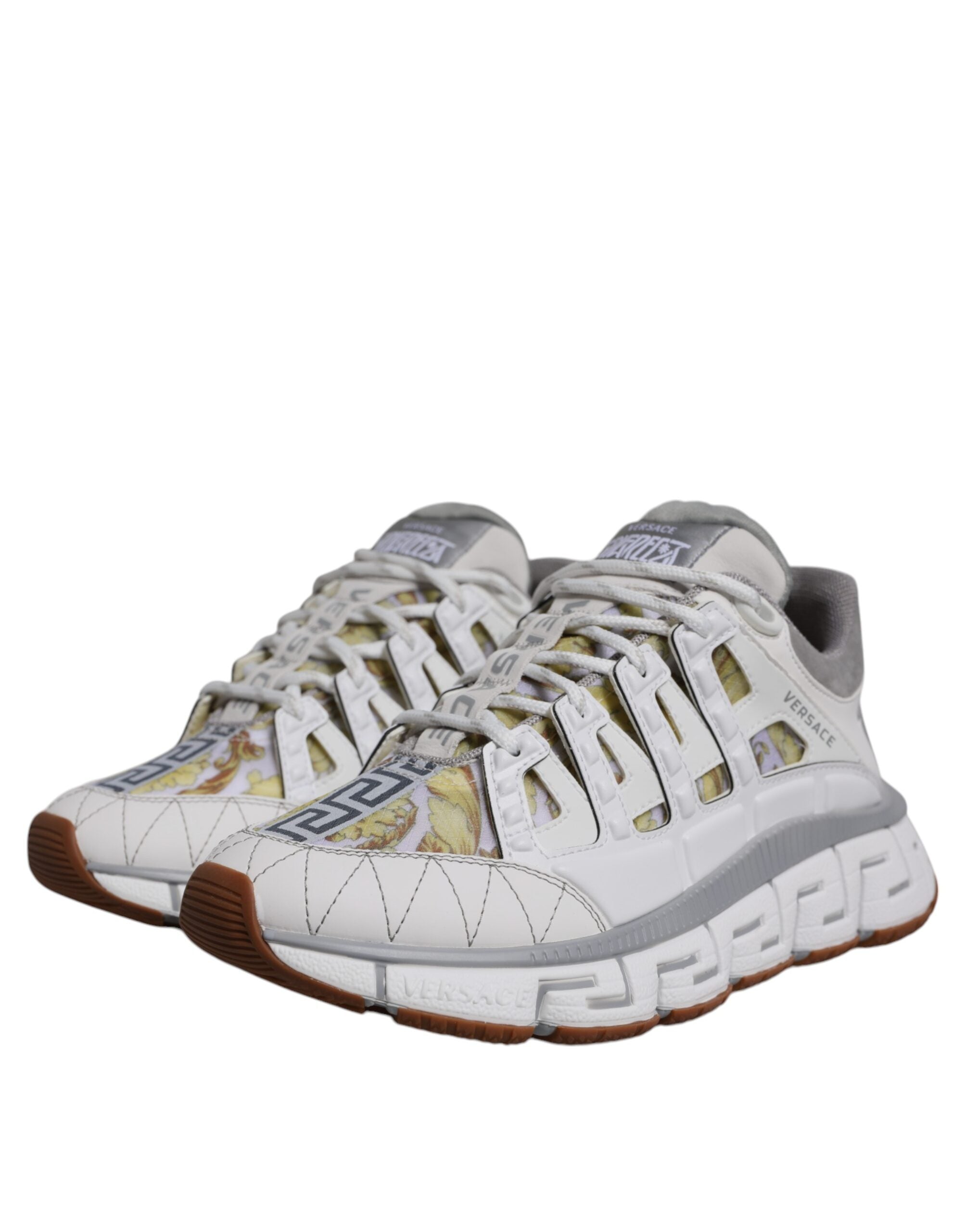 Versace White Trigreca Barocco Print Low Top Sneakers Shoes LUNESCAPE