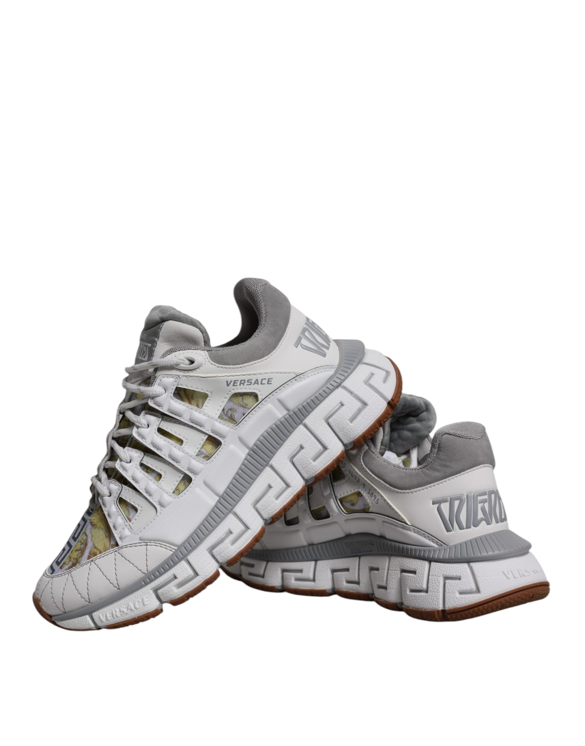 Versace White Trigreca Barocco Print Low Top Sneakers Shoes LUNESCAPE