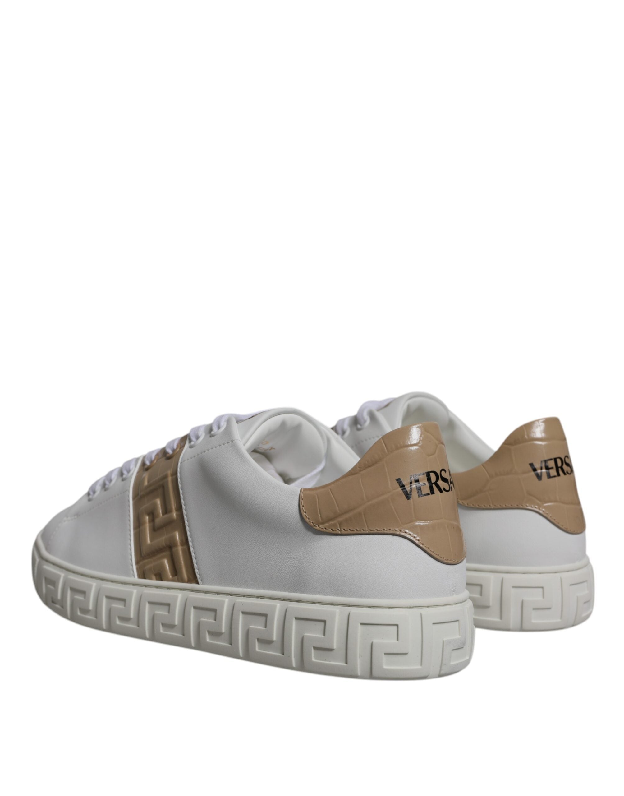 Versace White Brown Greca Print TPU Low Top Men Sneakers Shoes LUNESCAPE
