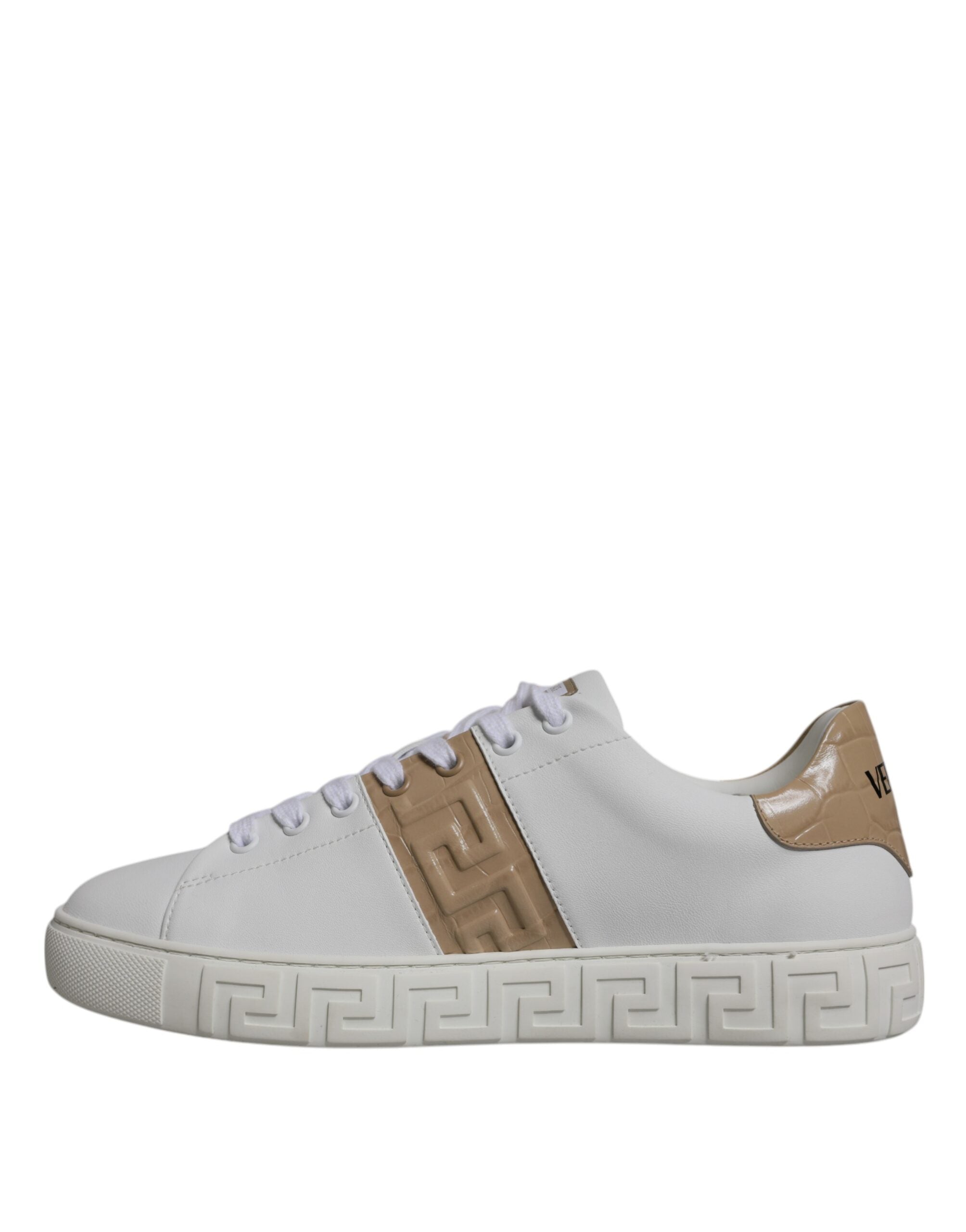 Versace White Brown Greca Print TPU Low Top Men Sneakers Shoes LUNESCAPE