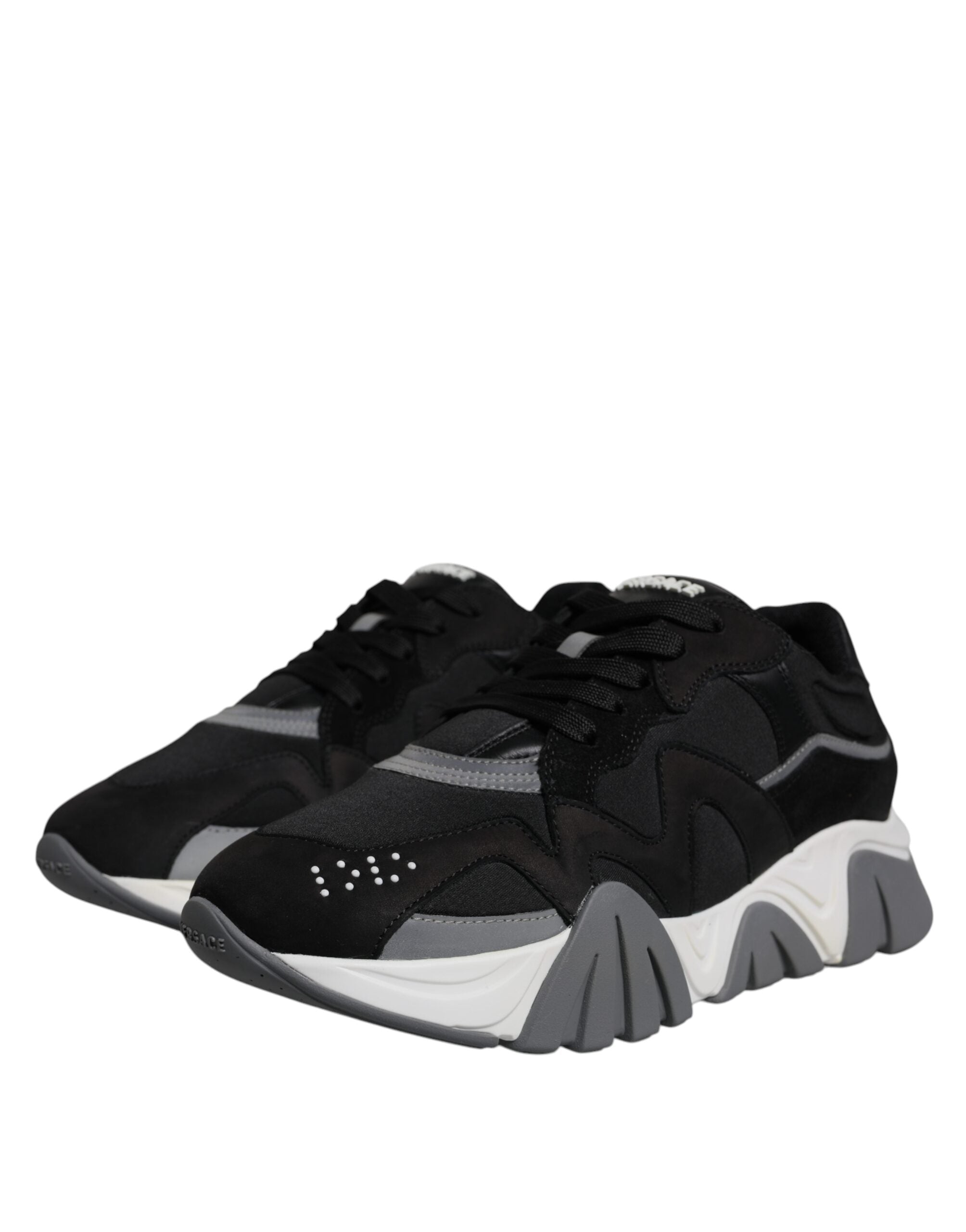 Versace Black Leather Neoprene Chunky Low Top Sneakers Squalo Shoes LUNESCAPE