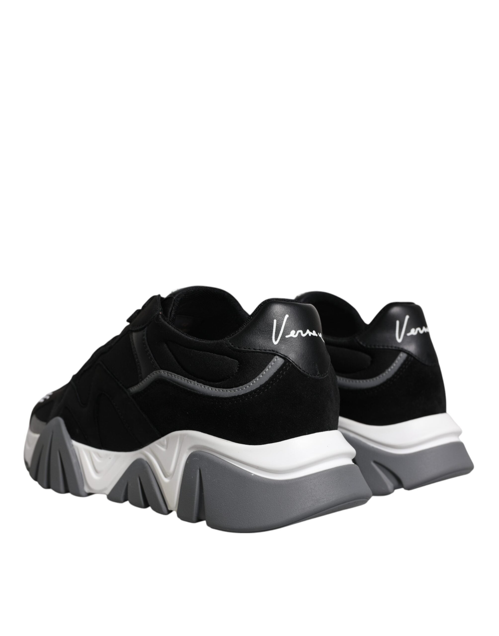 Versace Black Leather Neoprene Chunky Low Top Sneakers Squalo Shoes LUNESCAPE