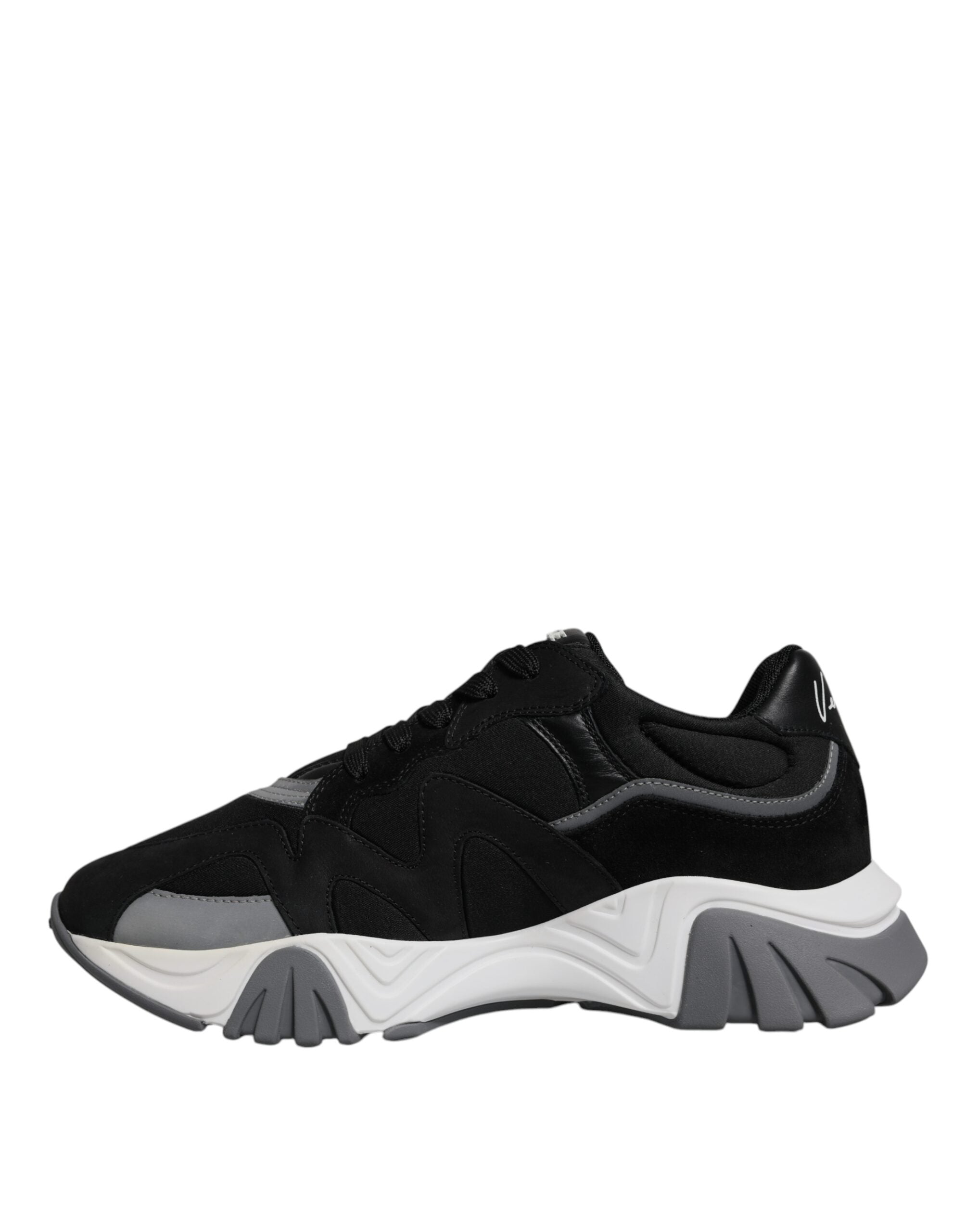 Versace Black Leather Neoprene Chunky Low Top Sneakers Squalo Shoes LUNESCAPE