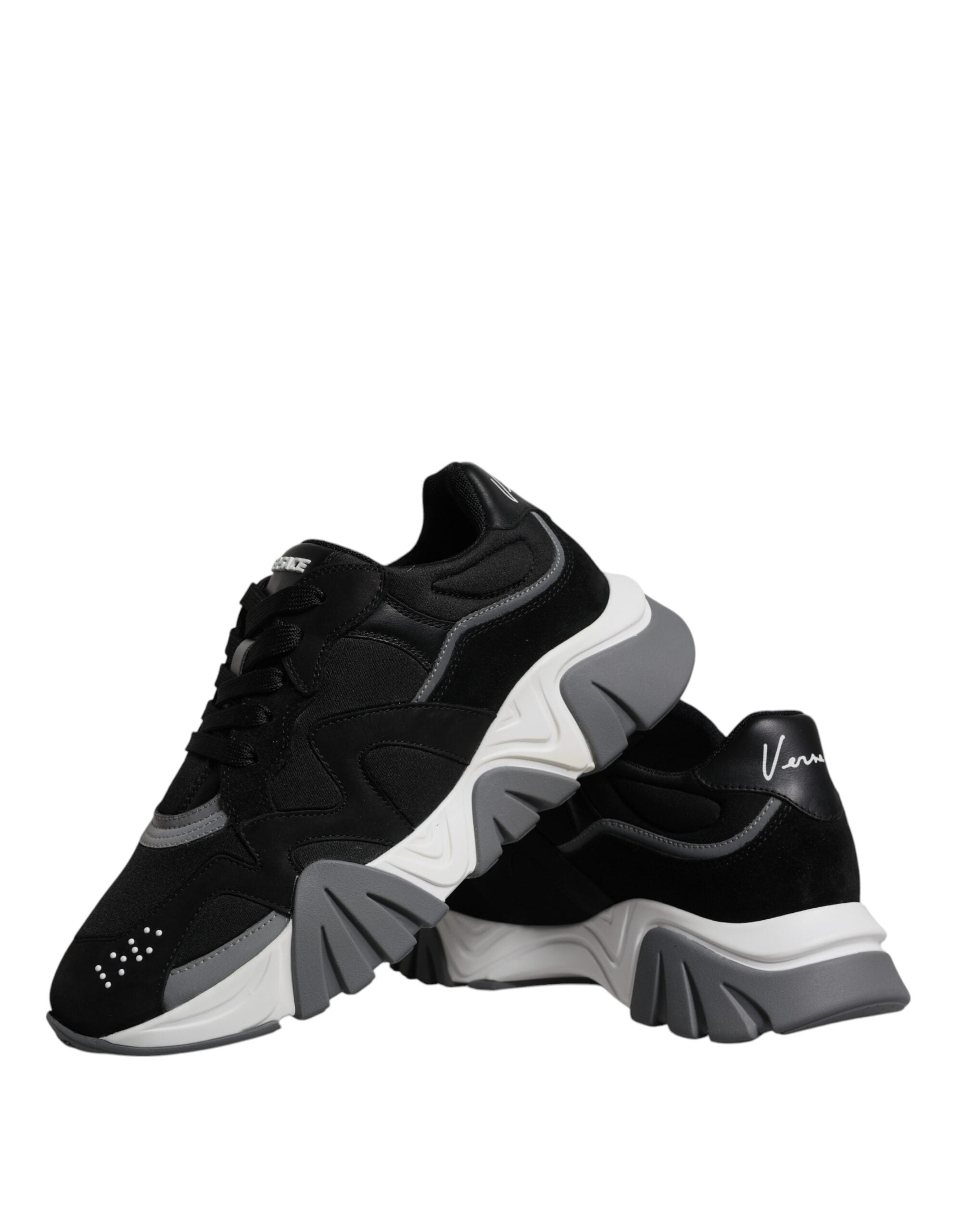 Versace Black Leather Neoprene Chunky Low Top Sneakers Squalo Shoes LUNESCAPE