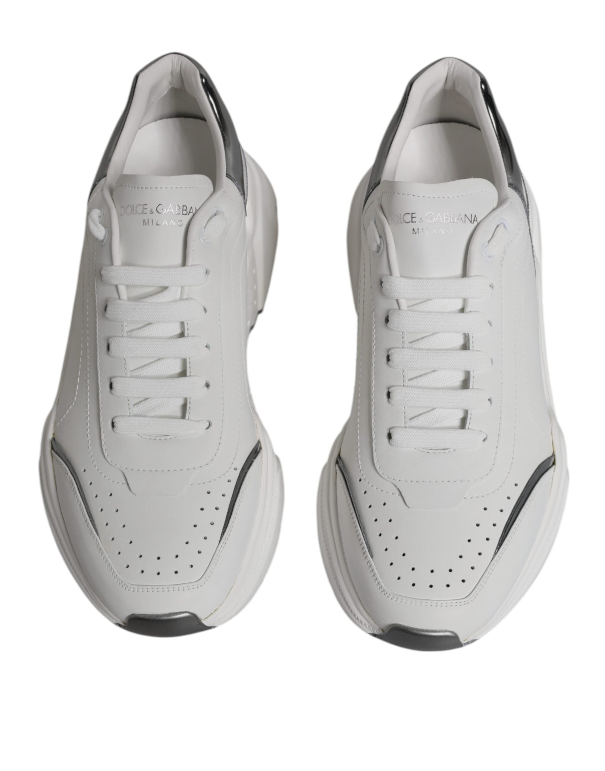 Dolce & Gabbana White Silver DAYMASTER Leather Sneakers Shoes LUNESCAPE