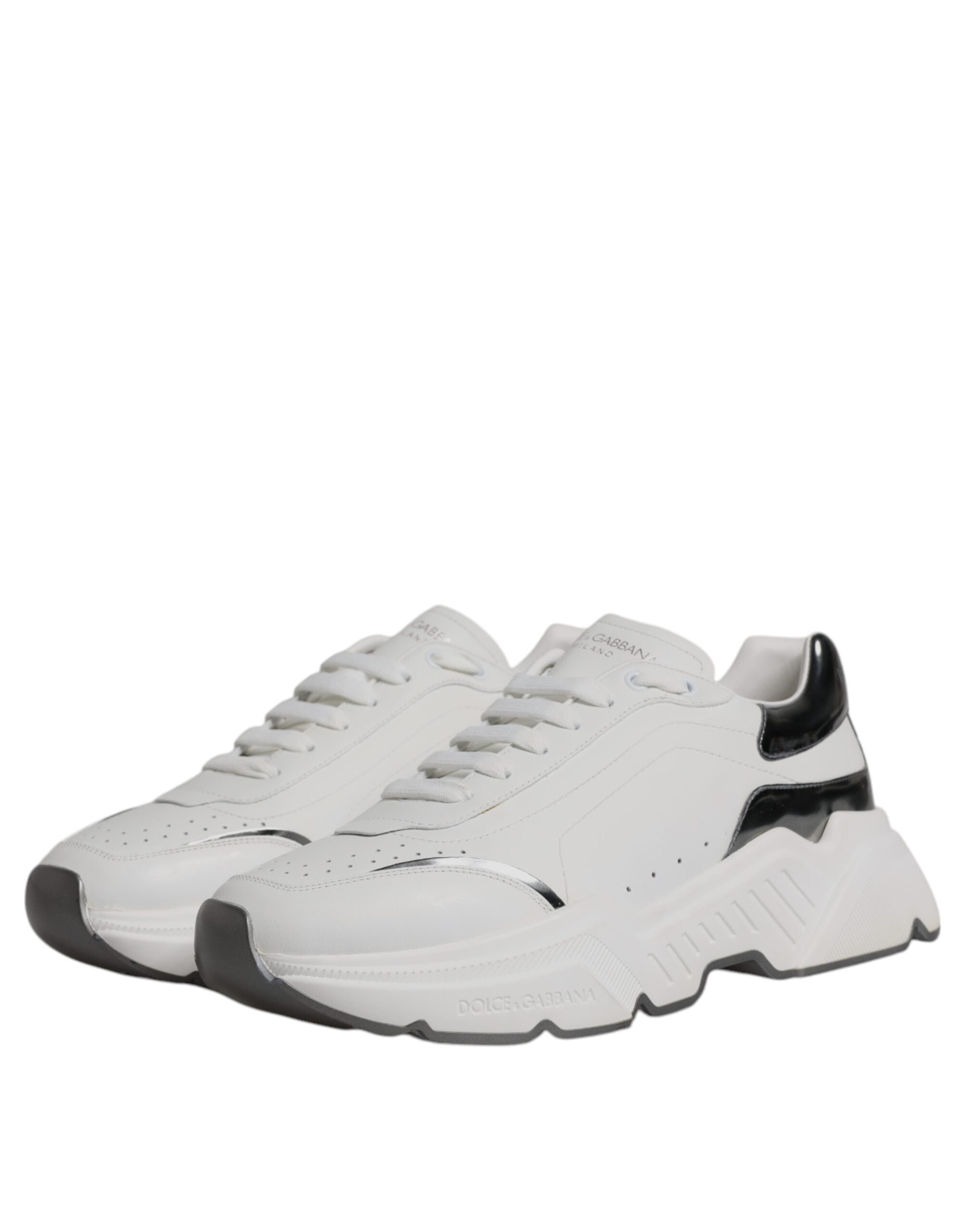 Dolce & Gabbana White Silver DAYMASTER Leather Sneakers Shoes LUNESCAPE