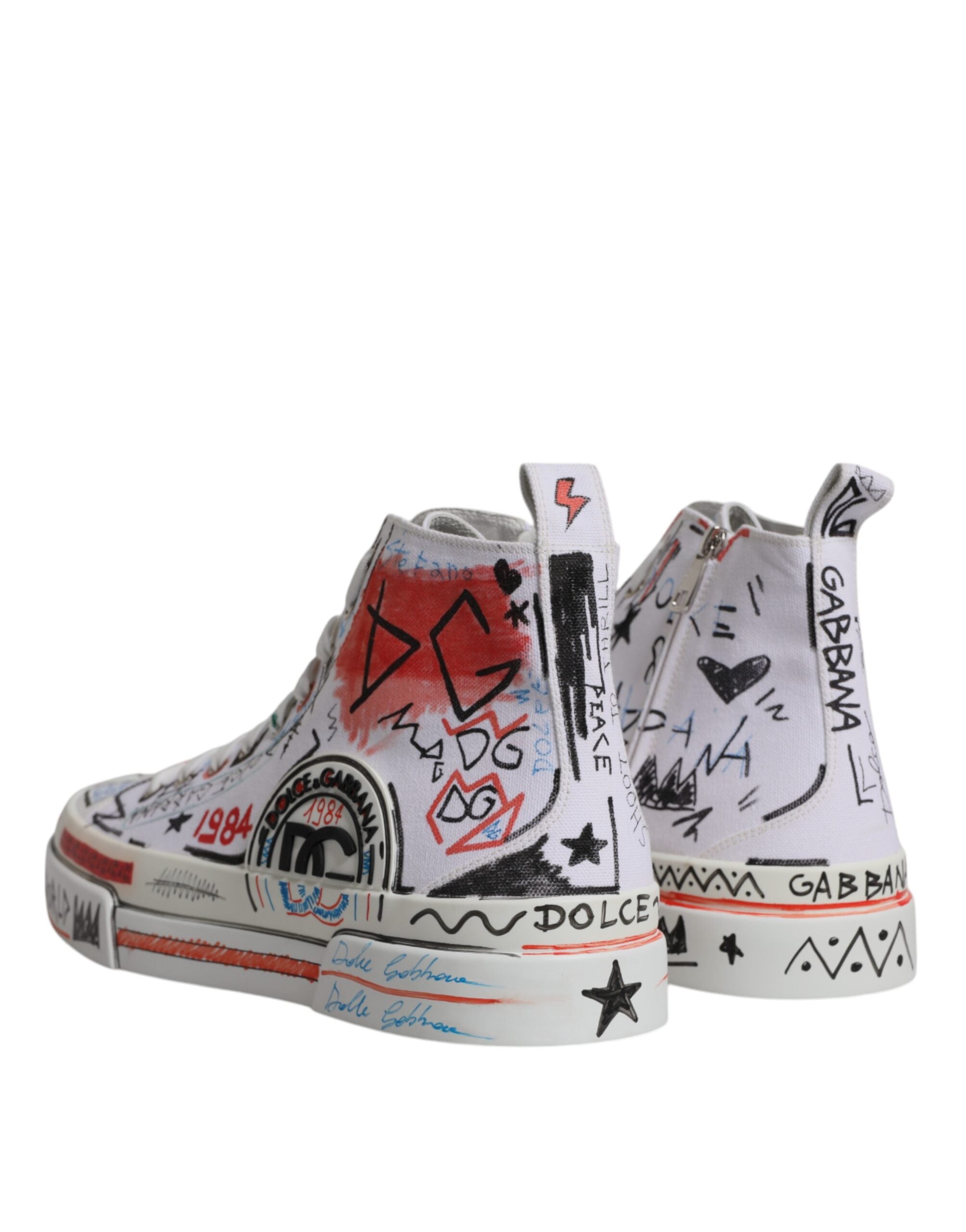 Dolce & Gabbana White Cotton Graffiti High Top Sneaker Shoes LUNESCAPE