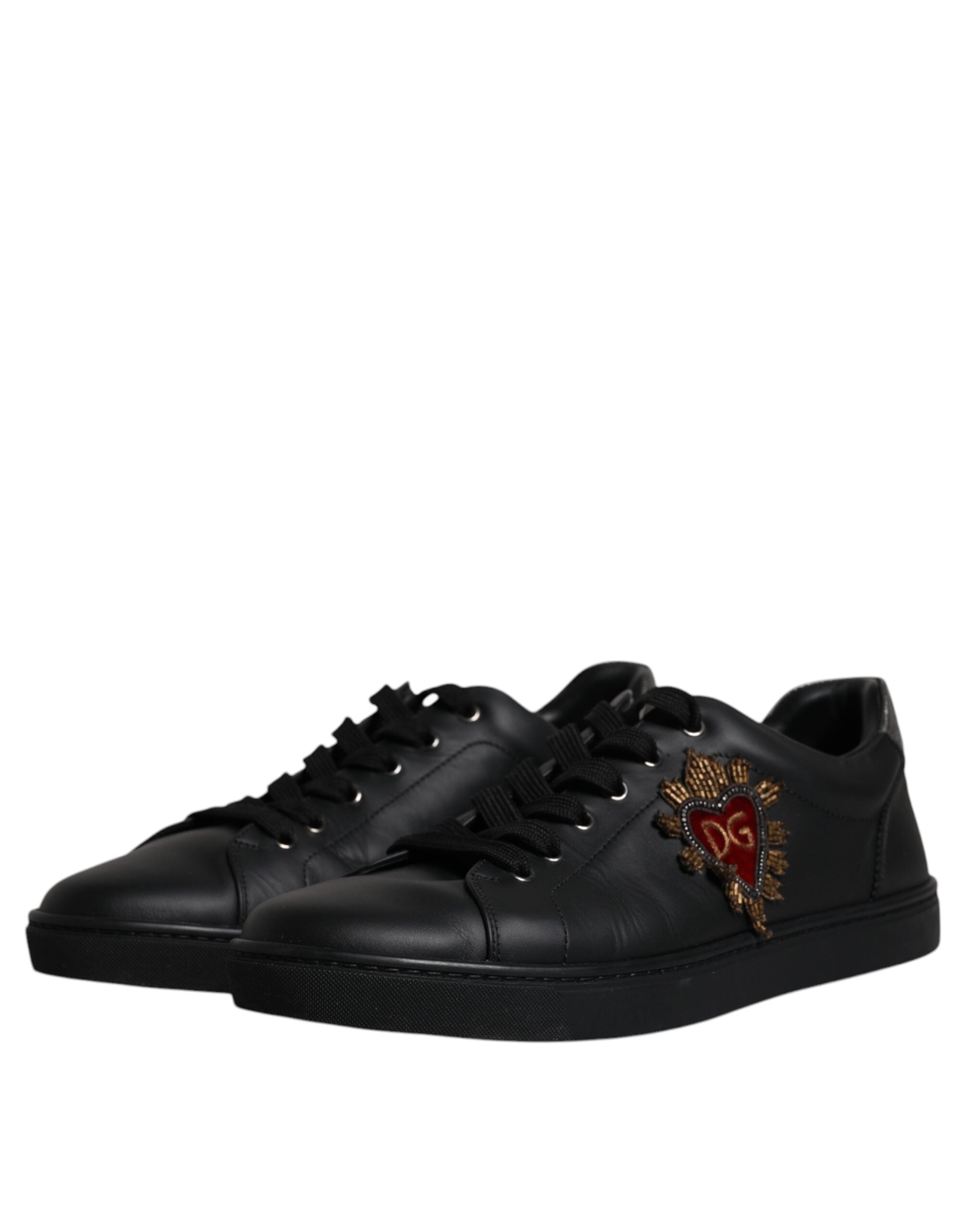 Dolce & Gabbana Black Leather London Heart Men Sneakers Shoes LUNESCAPE