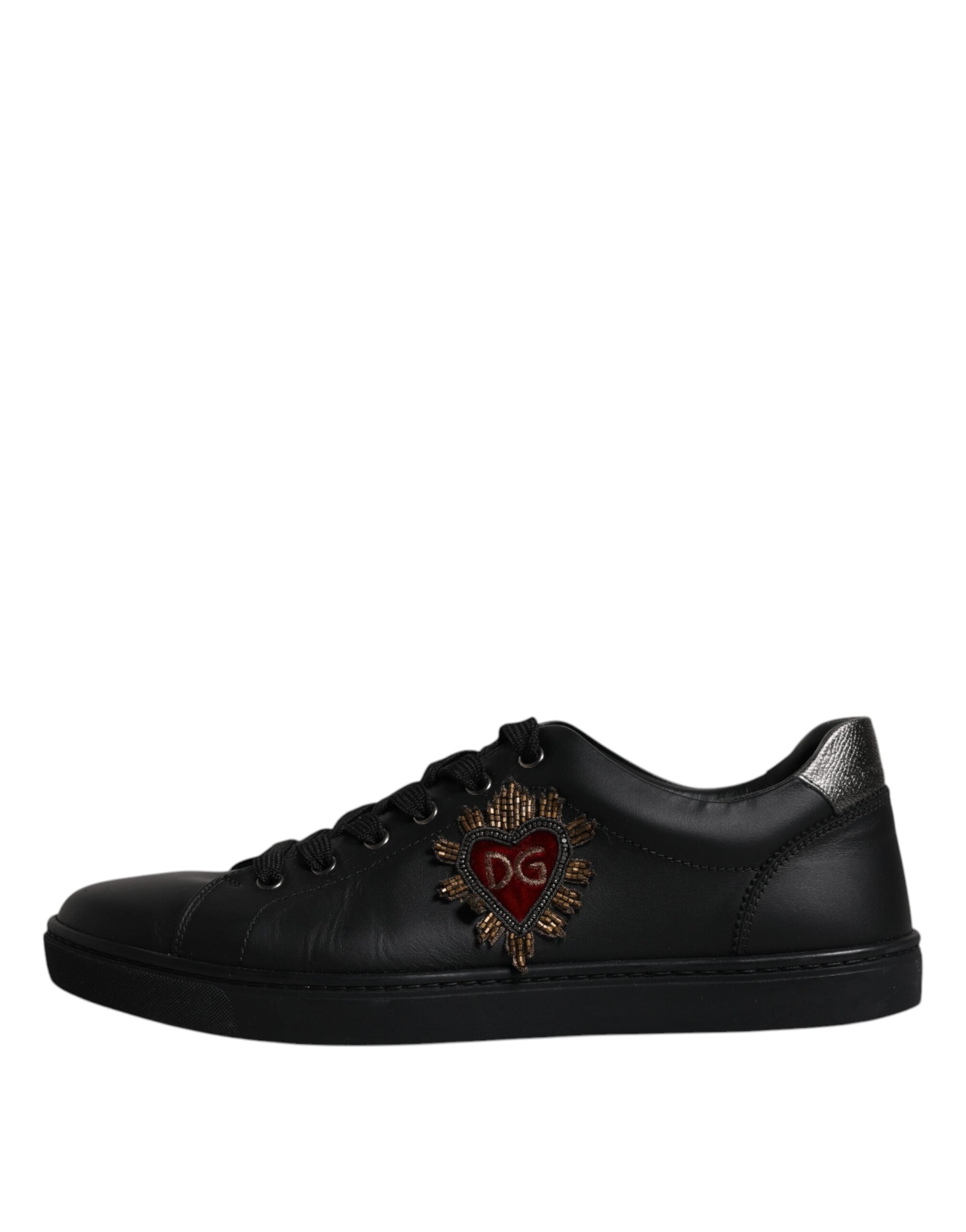 Dolce & Gabbana Black Leather London Heart Men Sneakers Shoes LUNESCAPE