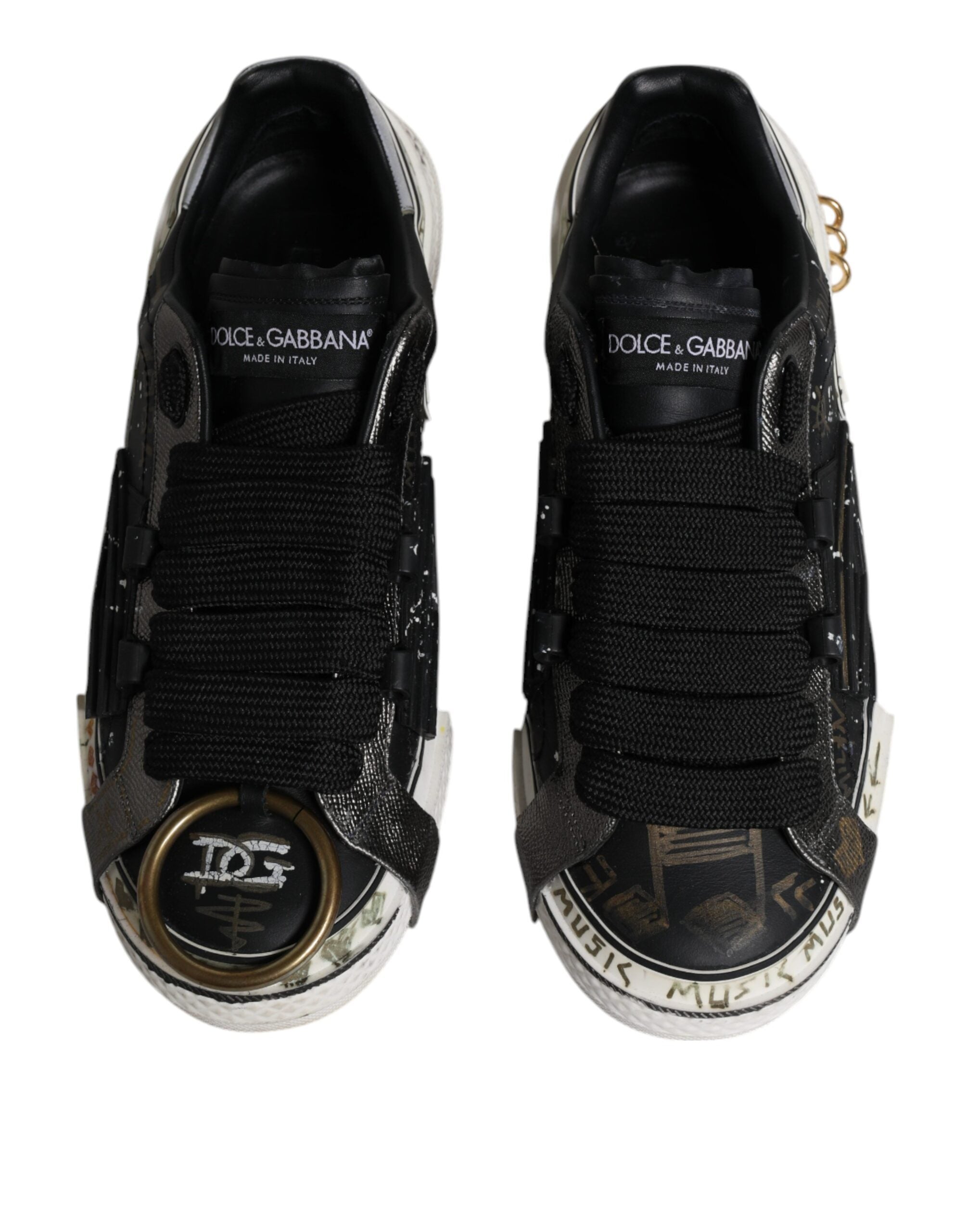 Dolce & Gabbana Black White Portofino Low Top Sneakers Shoes LUNESCAPE