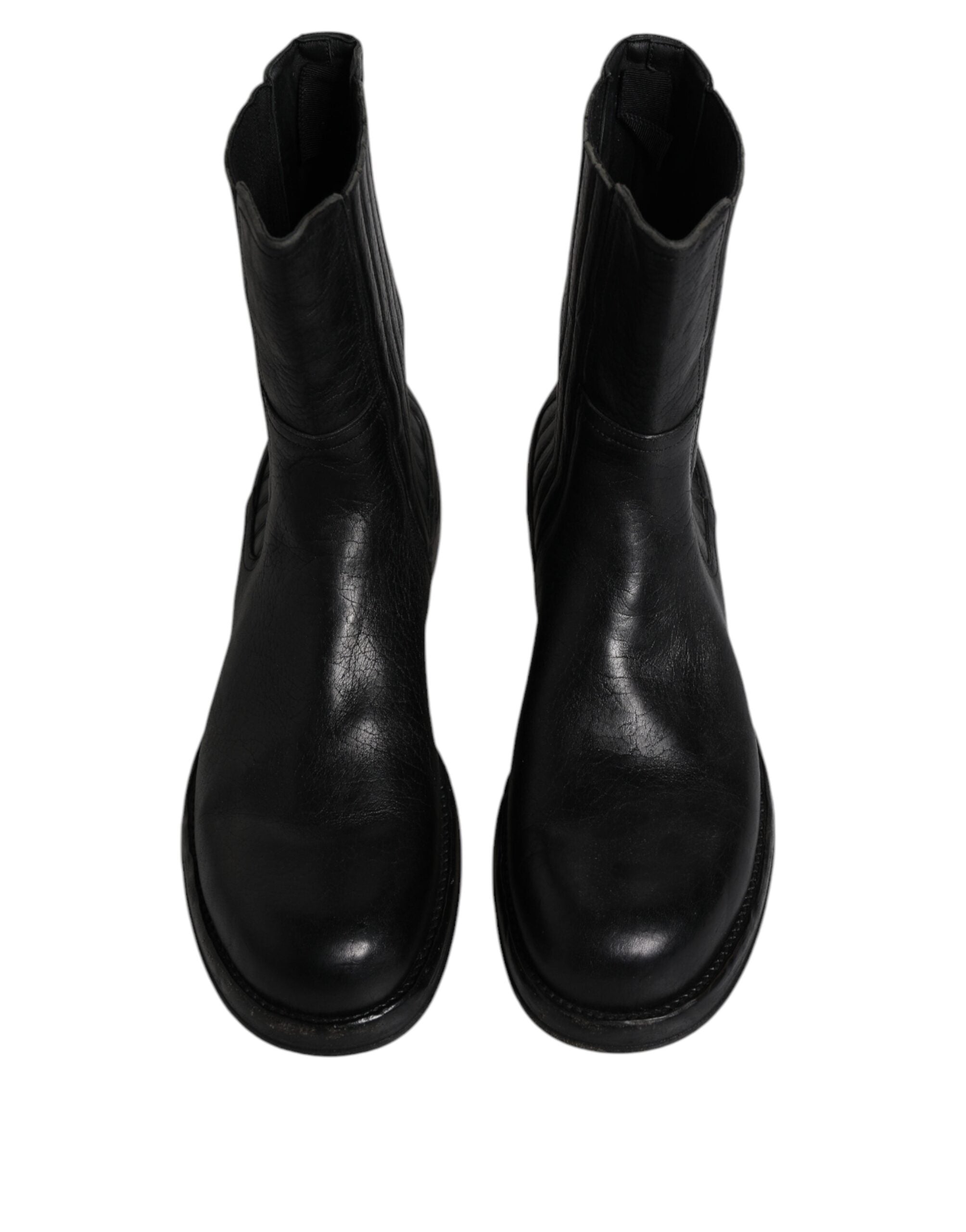 Dolce & Gabbana Black Horse Leather Mid Calf Boots Shoes LUNESCAPE