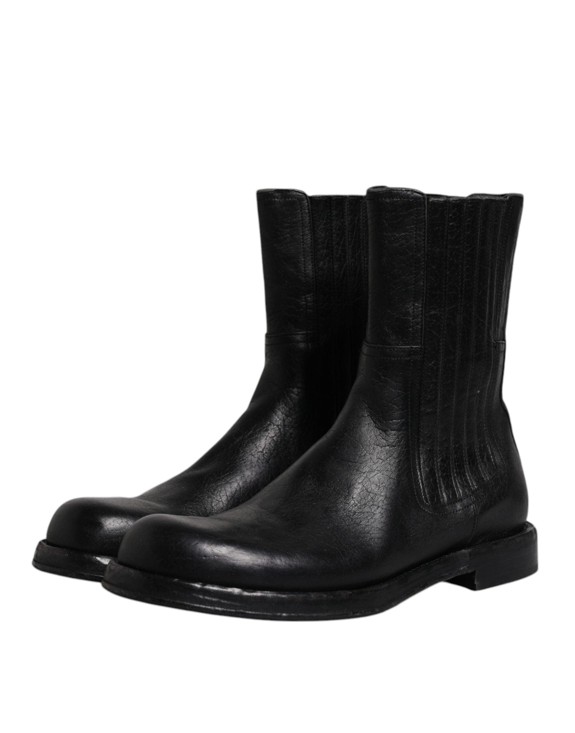 Dolce & Gabbana Black Horse Leather Mid Calf Boots Shoes LUNESCAPE