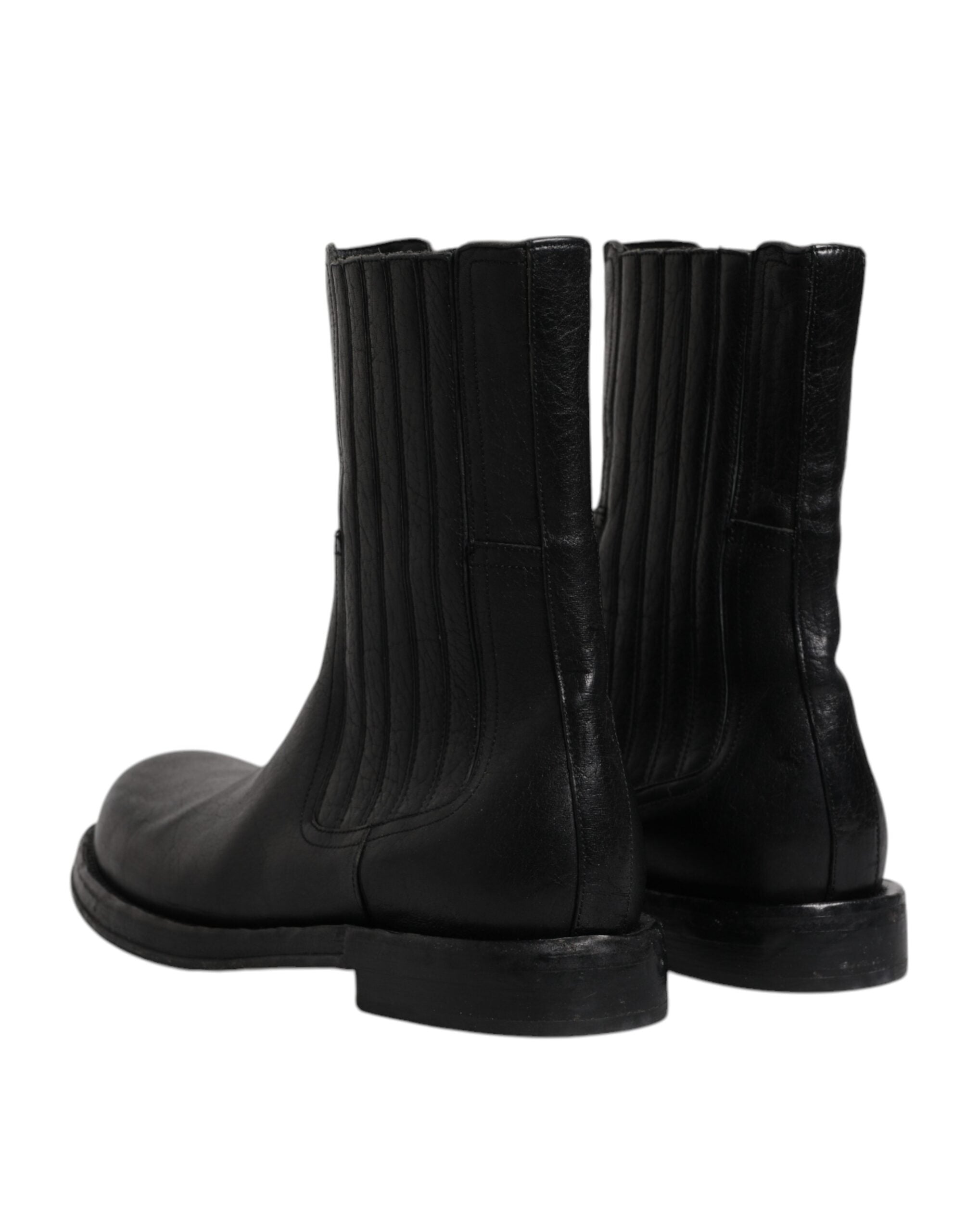Dolce & Gabbana Black Horse Leather Mid Calf Boots Shoes LUNESCAPE