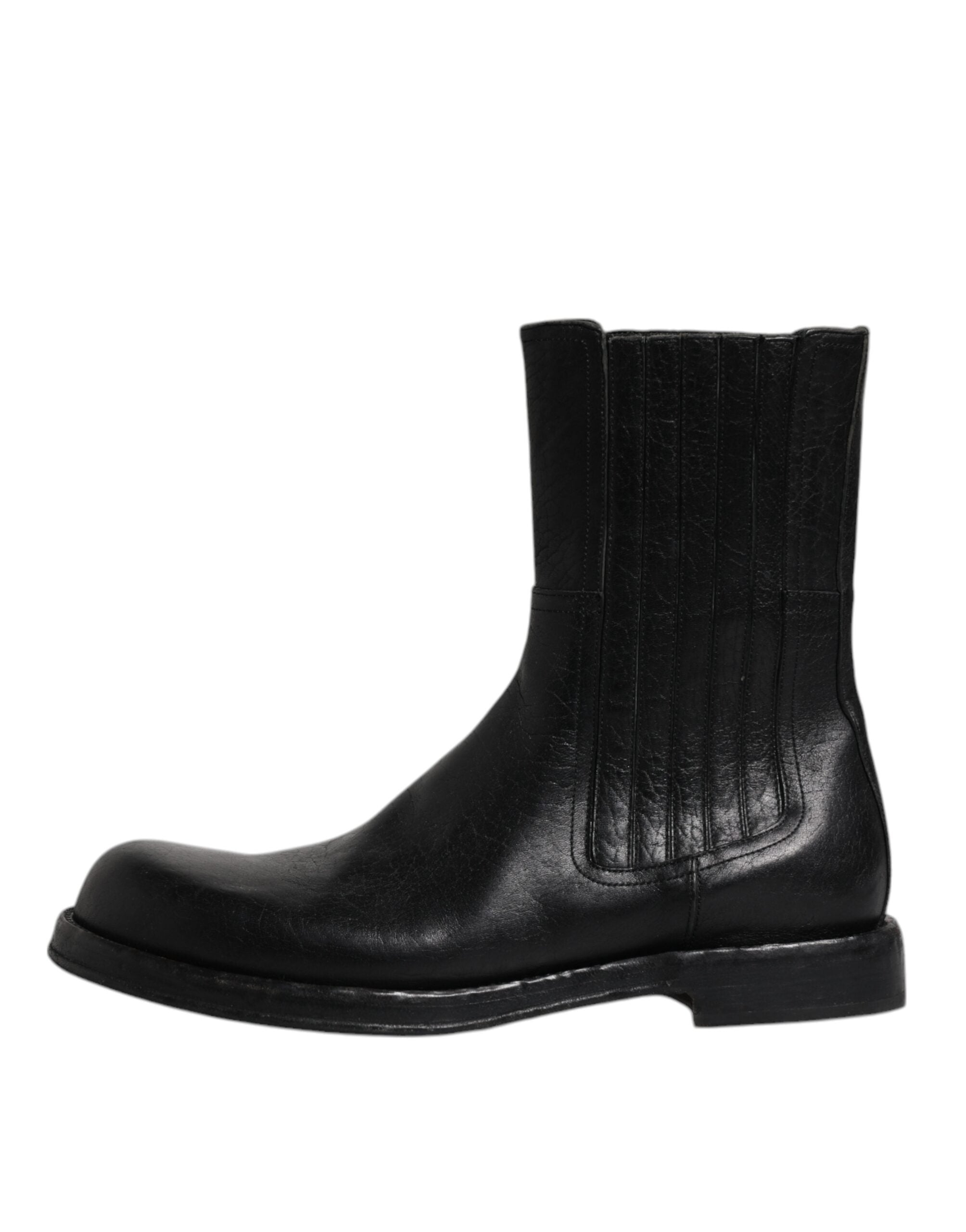 Dolce & Gabbana Black Horse Leather Mid Calf Boots Shoes LUNESCAPE