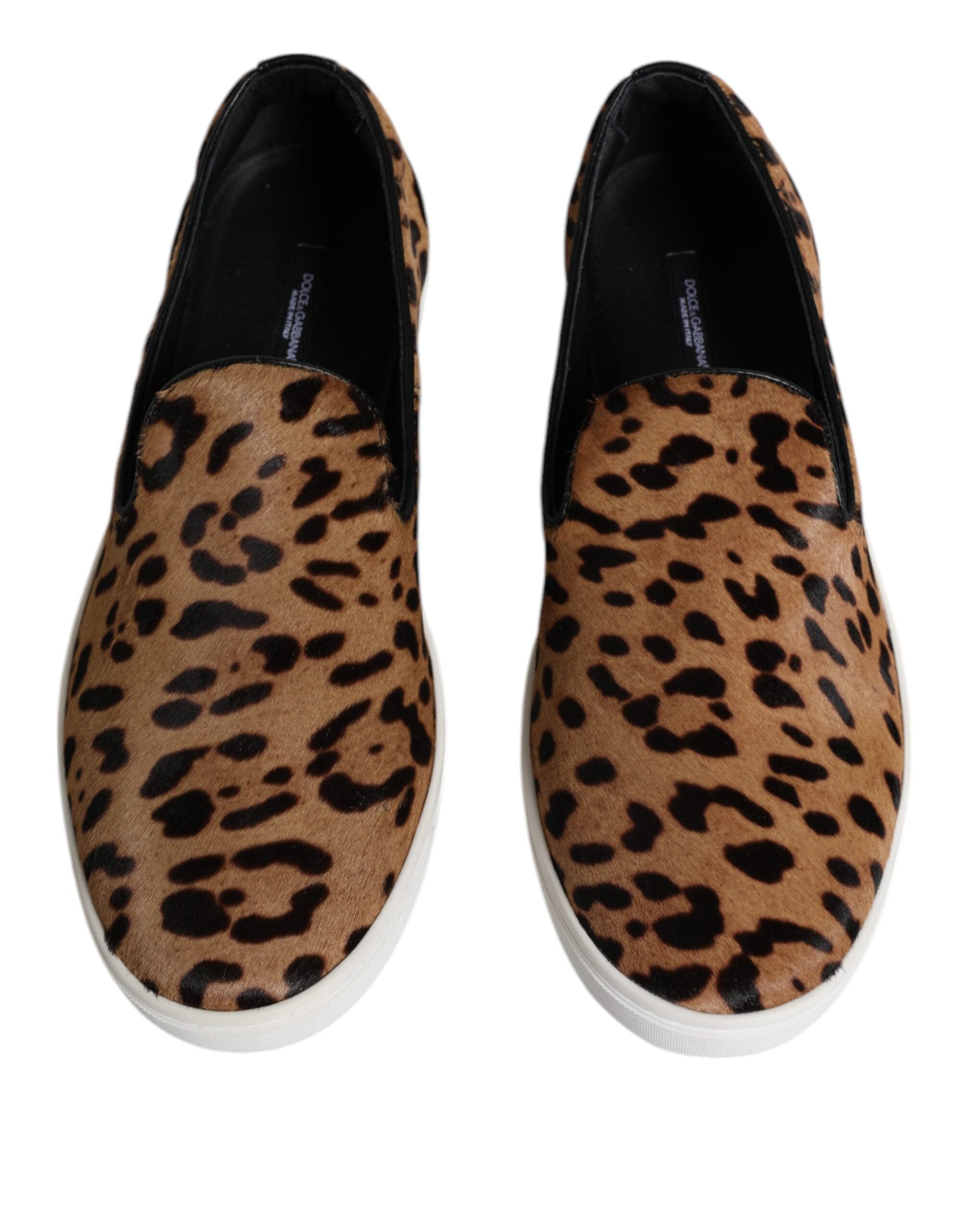 Dolce & Gabbana Brown Calfskin Fur Leopard Men Sneakers Shoes LUNESCAPE