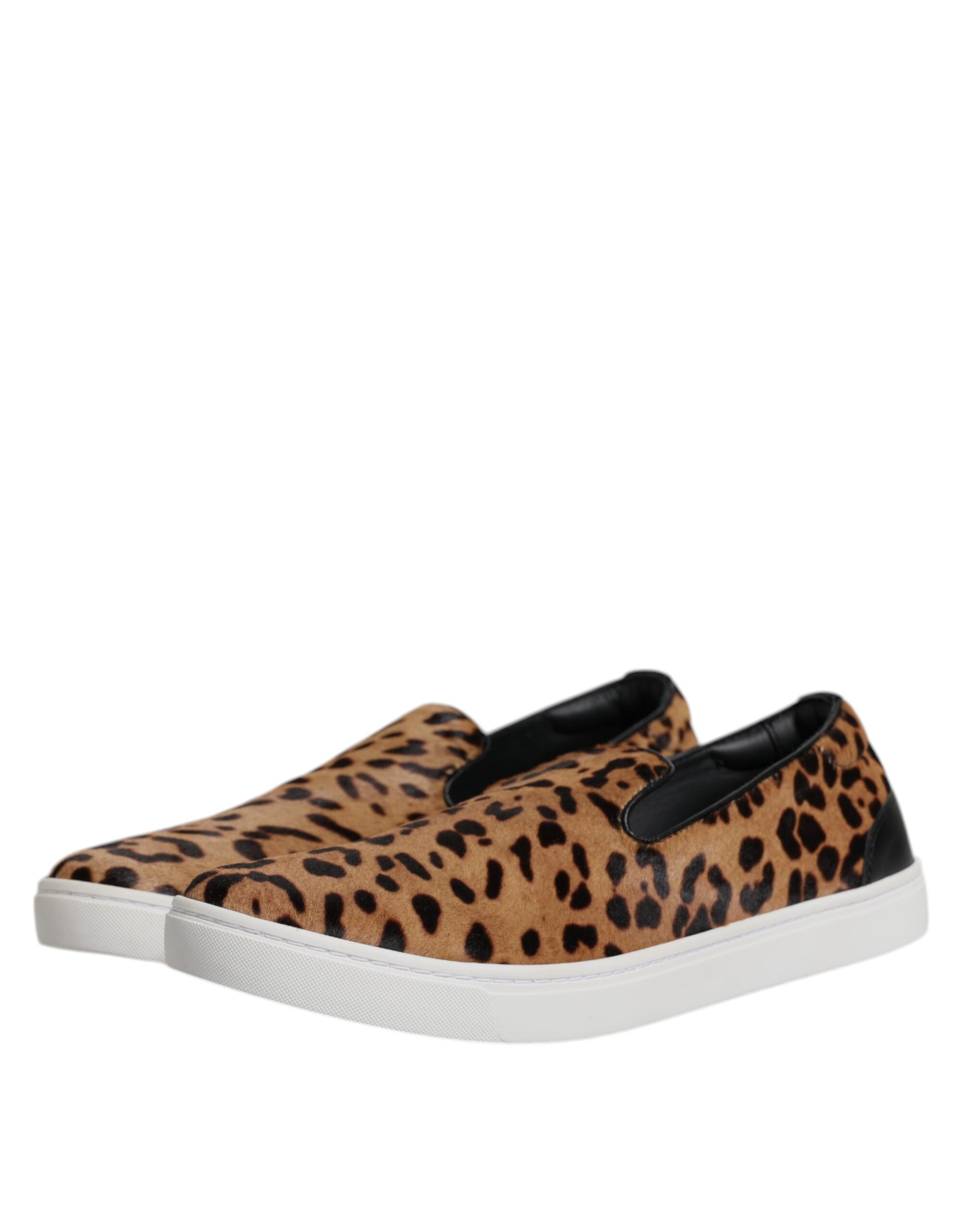 Dolce & Gabbana Brown Calfskin Fur Leopard Men Sneakers Shoes LUNESCAPE