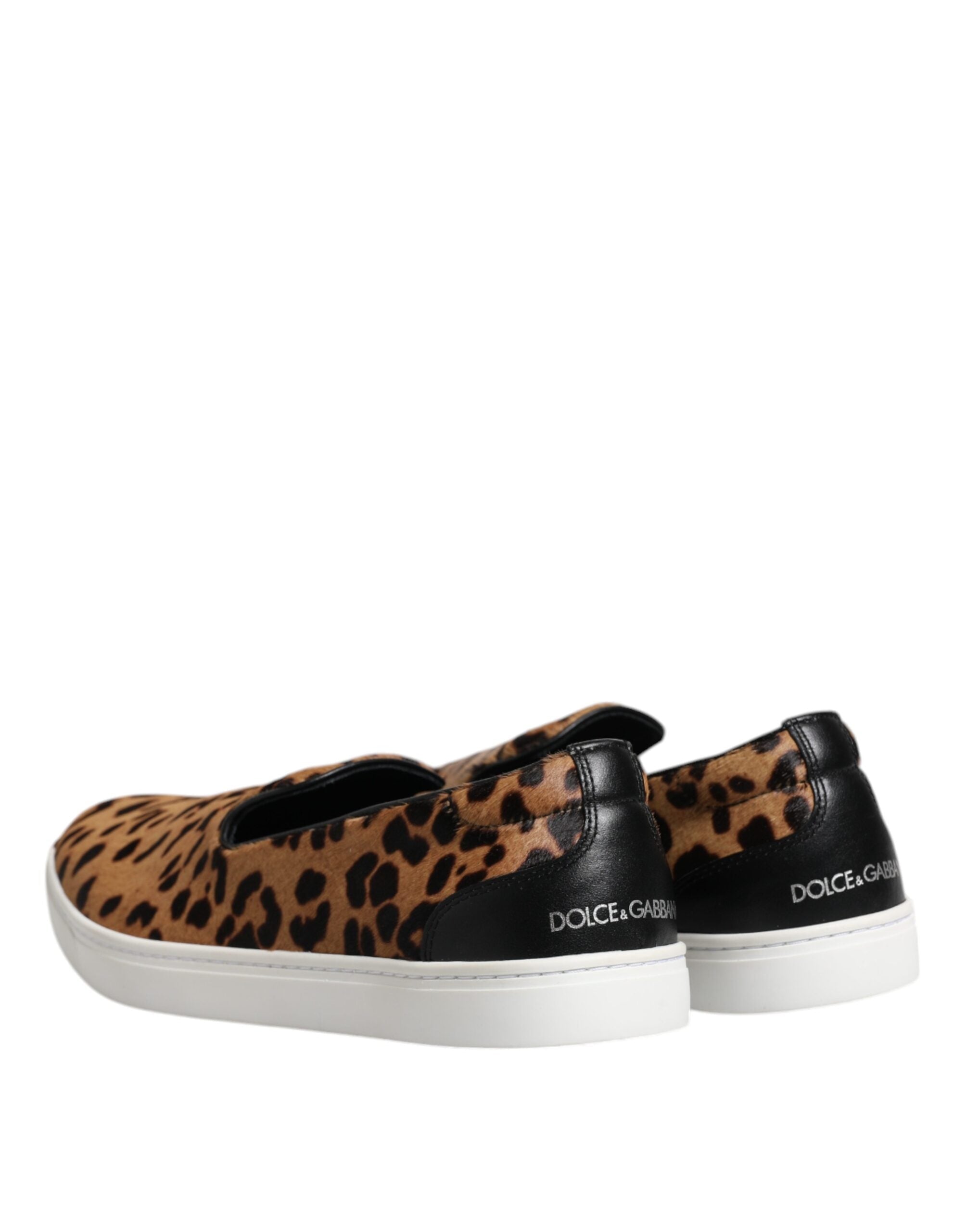 Dolce & Gabbana Brown Calfskin Fur Leopard Men Sneakers Shoes LUNESCAPE