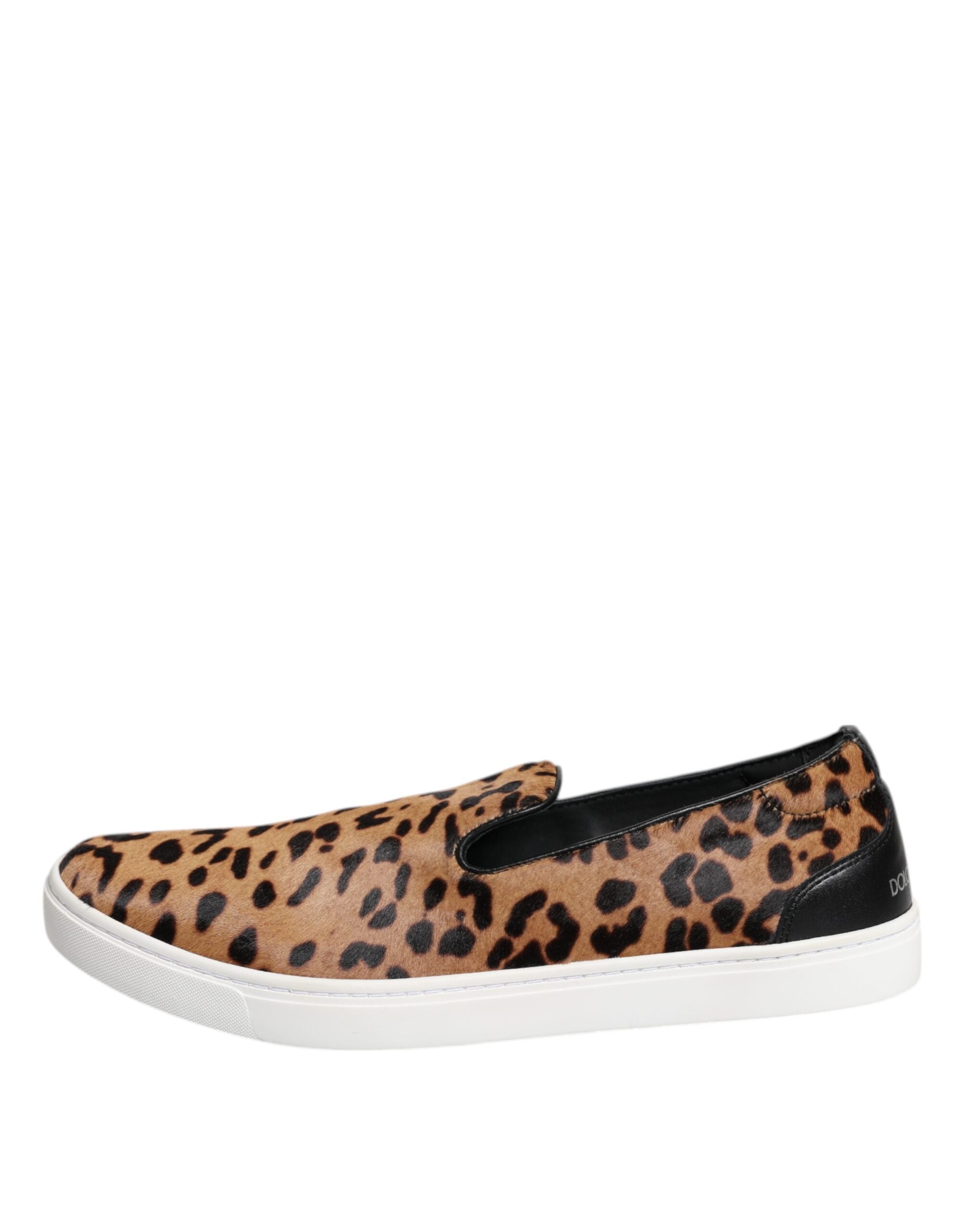 Dolce & Gabbana Brown Calfskin Fur Leopard Men Sneakers Shoes LUNESCAPE