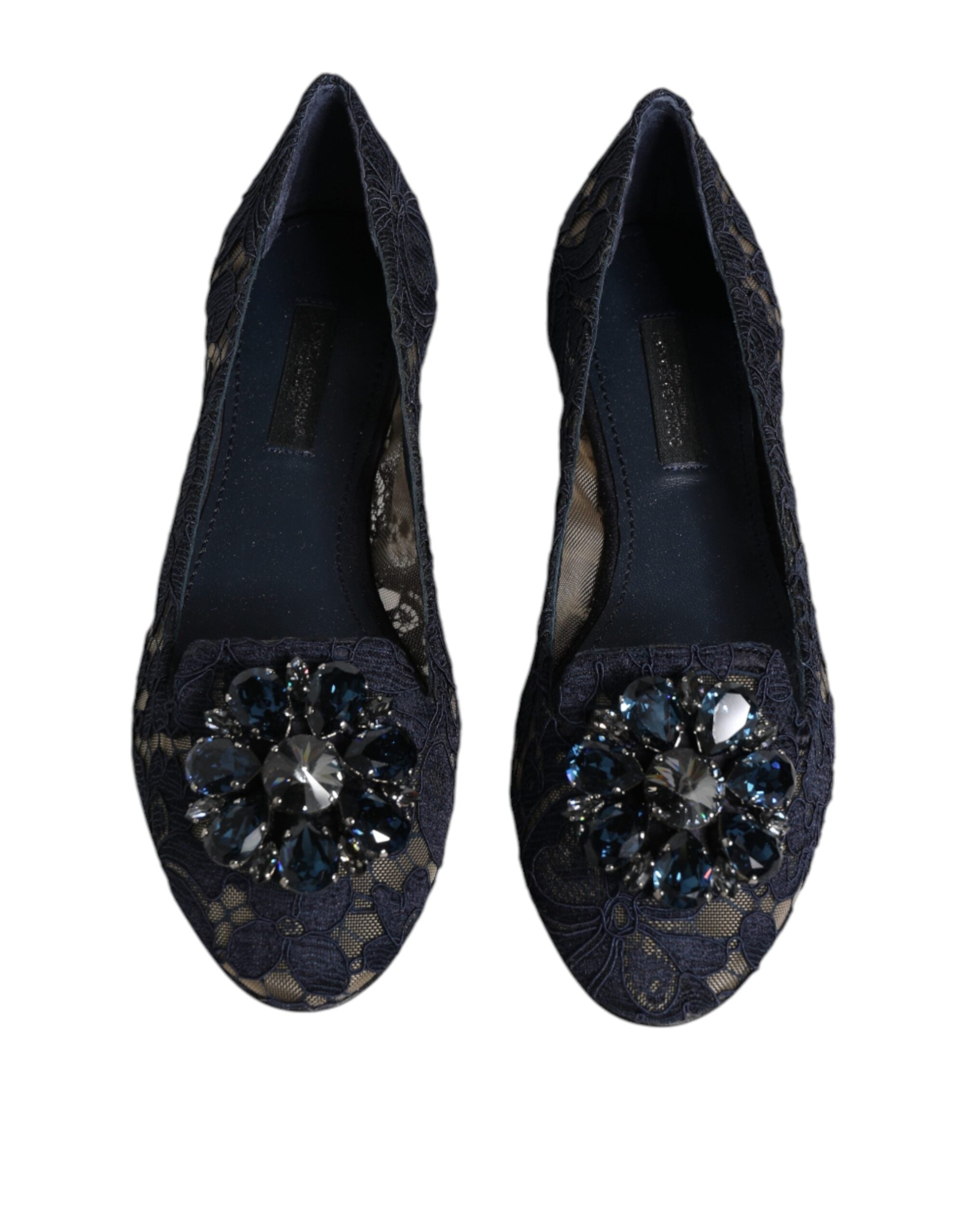 Dolce & Gabbana Blue Taormina Lace Crystals Flats Shoes LUNESCAPE