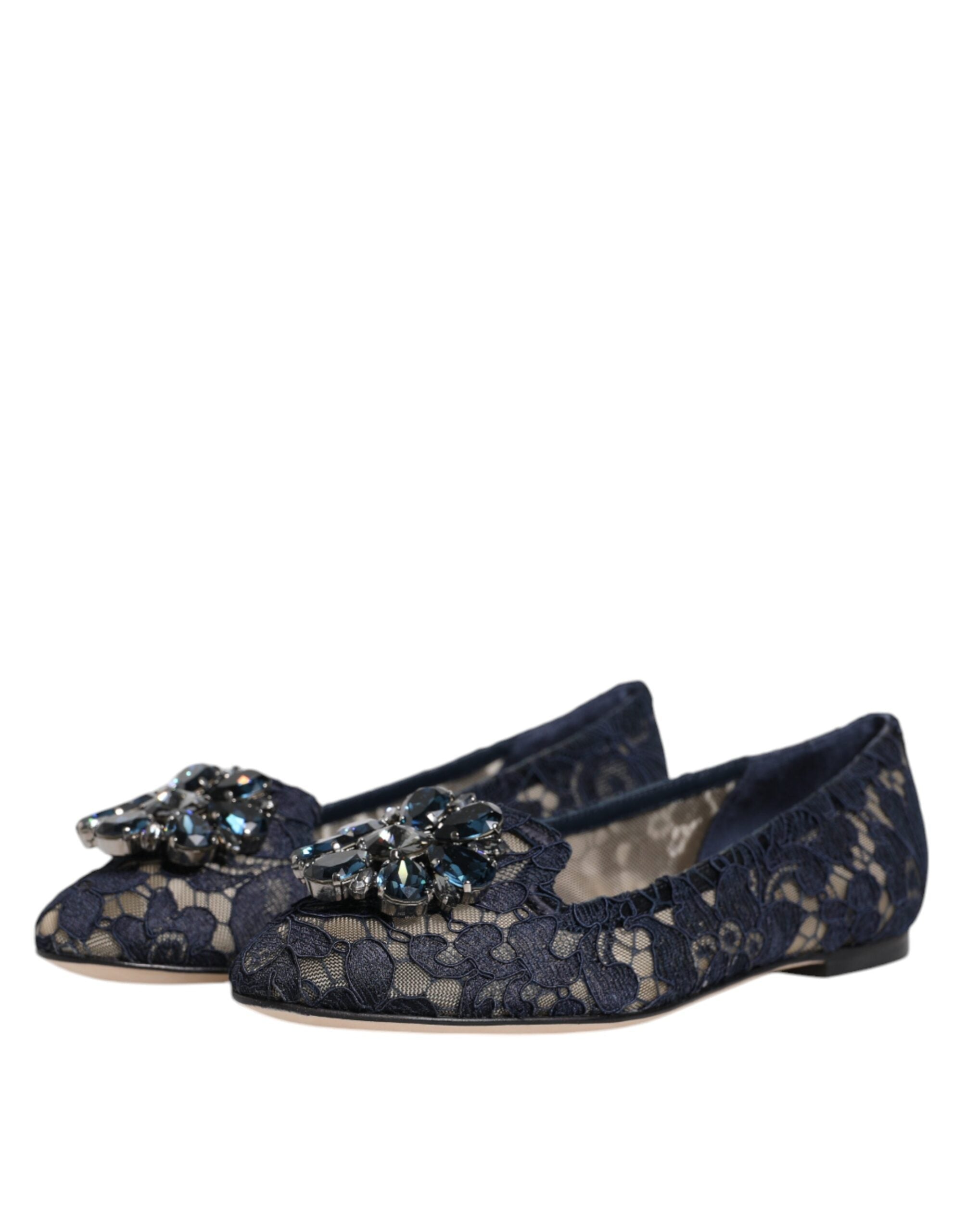 Dolce & Gabbana Blue Taormina Lace Crystals Flats Shoes LUNESCAPE