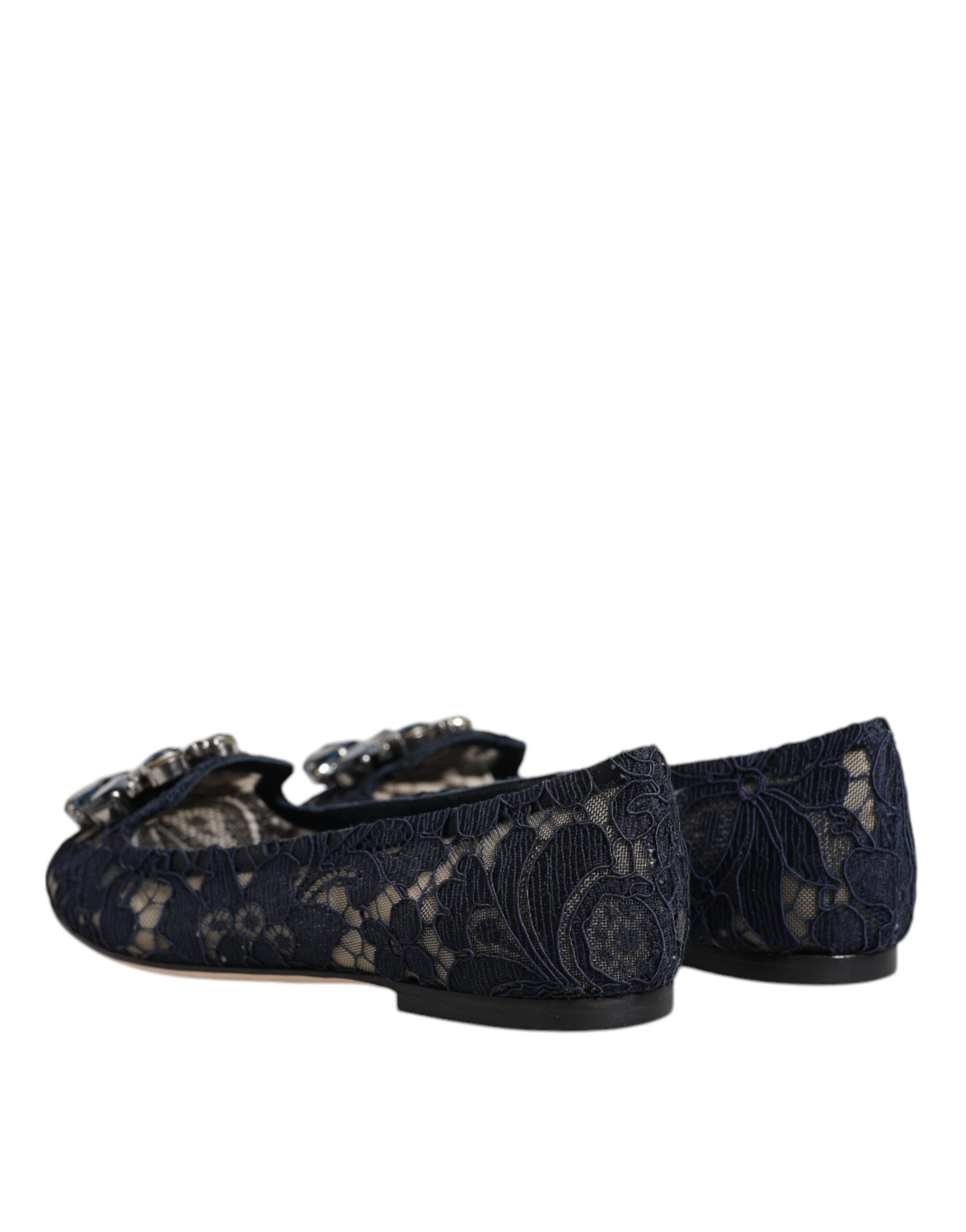 Dolce & Gabbana Blue Taormina Lace Crystals Flats Shoes LUNESCAPE