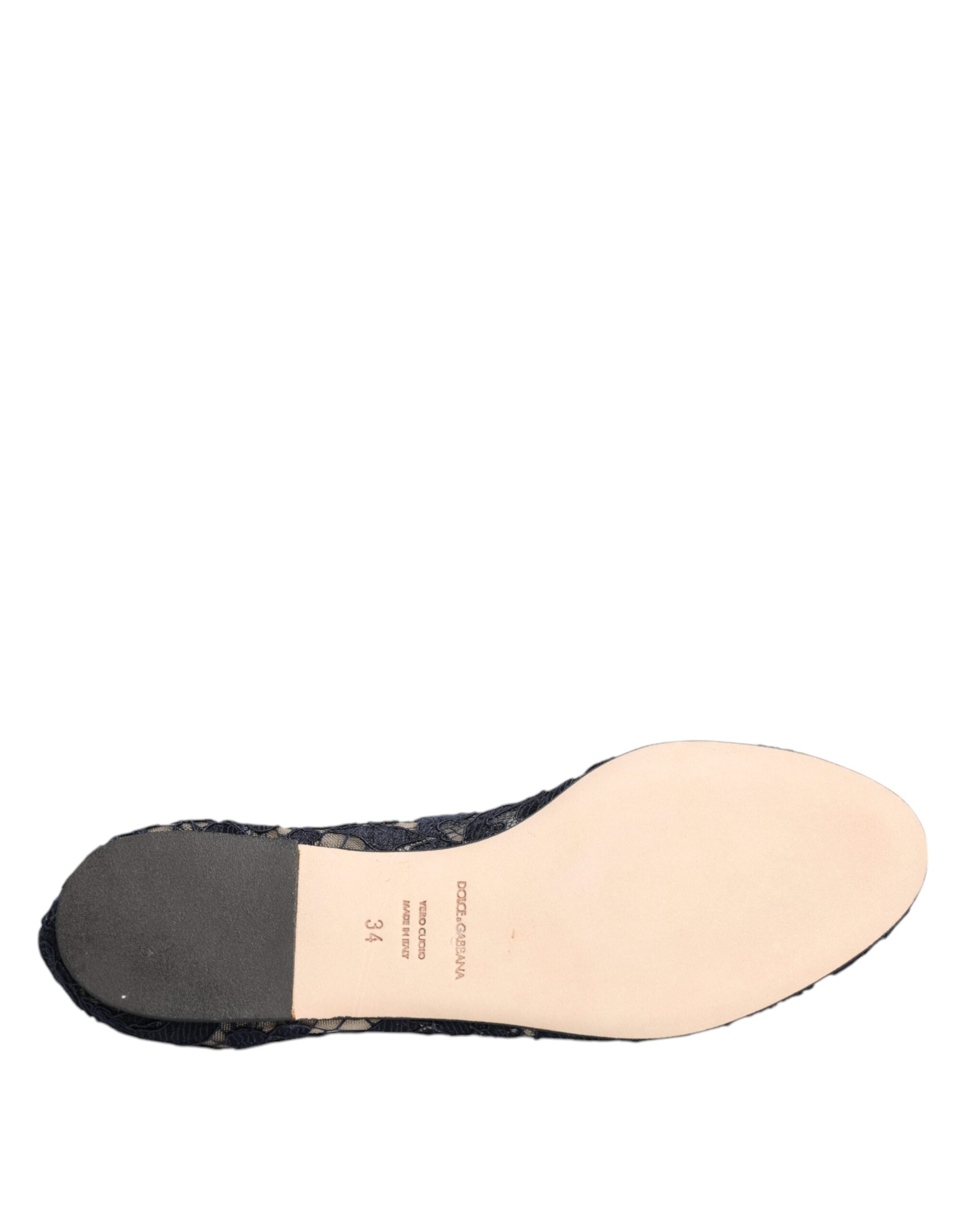 Dolce & Gabbana Blue Taormina Lace Crystals Flats Shoes LUNESCAPE