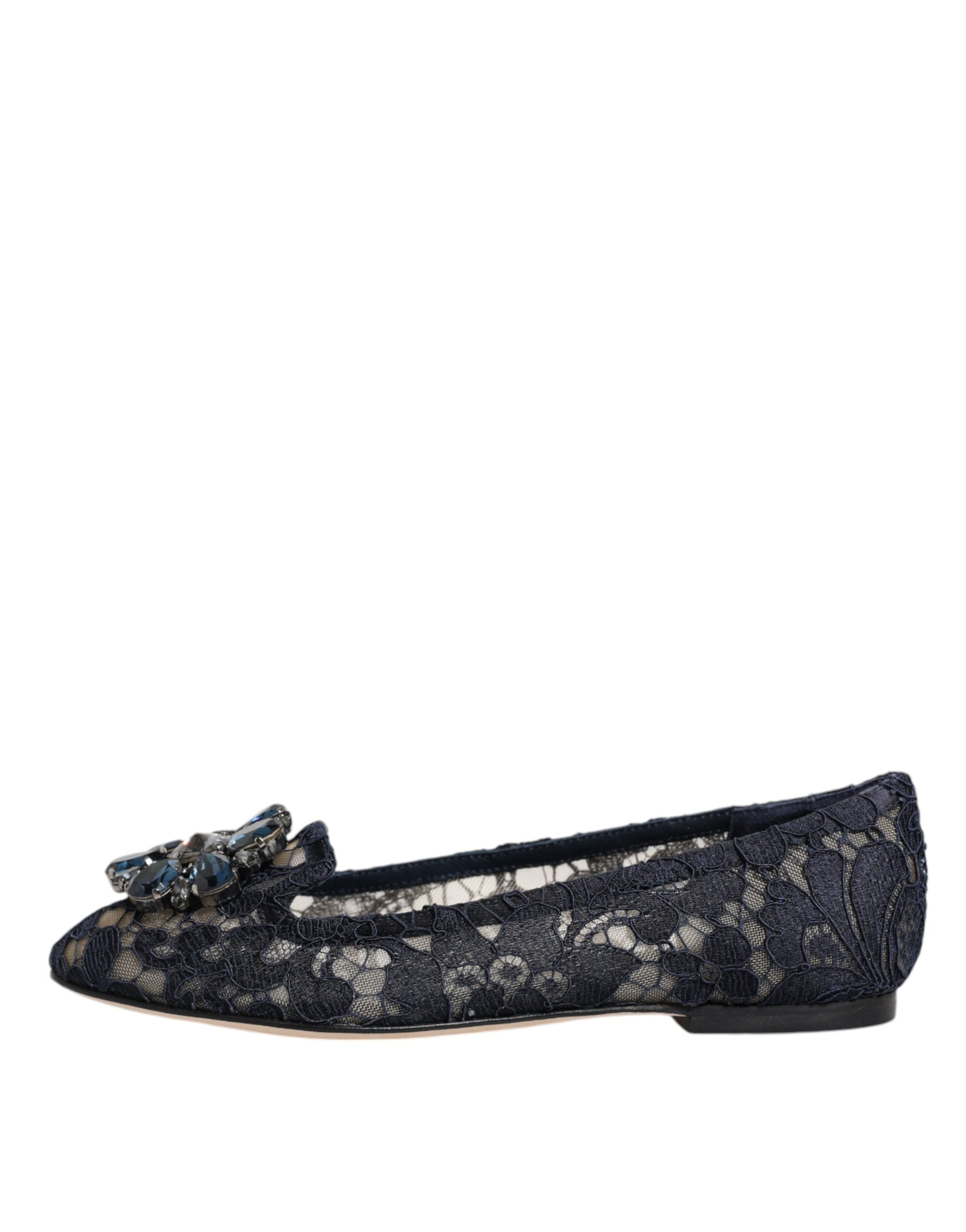 Dolce & Gabbana Blue Taormina Lace Crystals Flats Shoes LUNESCAPE