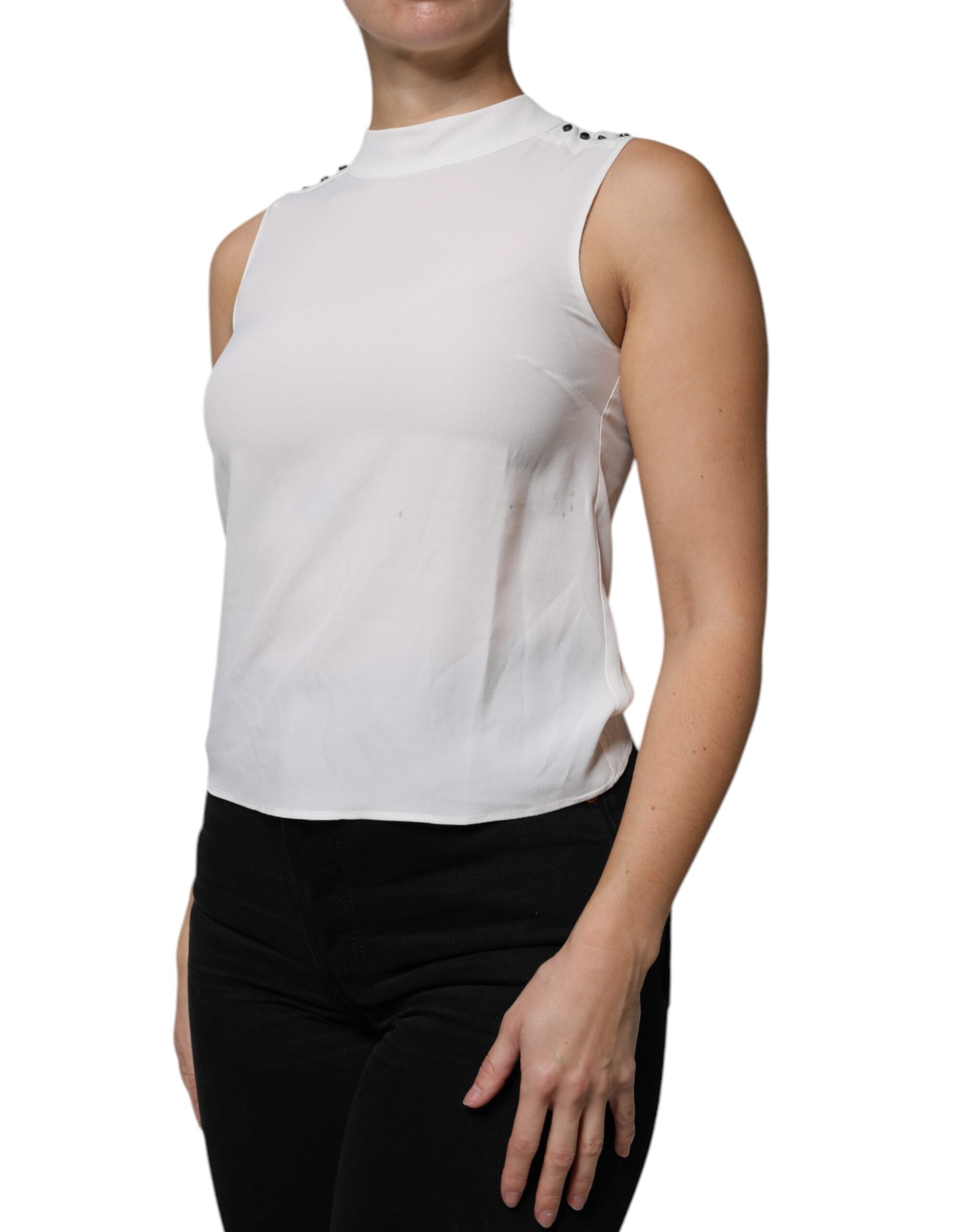 Patrizia Pepe White Mock Neckline Sleeveless Tank Blouse Top LUNESCAPE