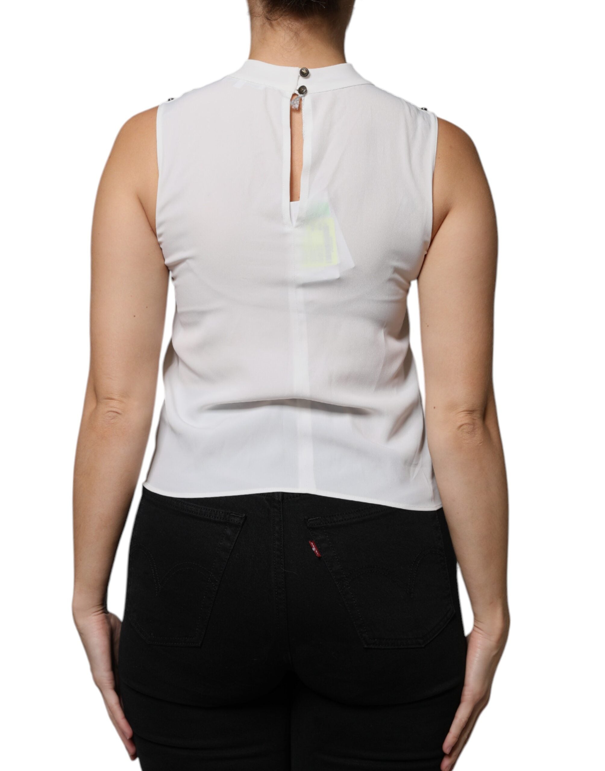 Patrizia Pepe White Mock Neckline Sleeveless Tank Blouse Top LUNESCAPE