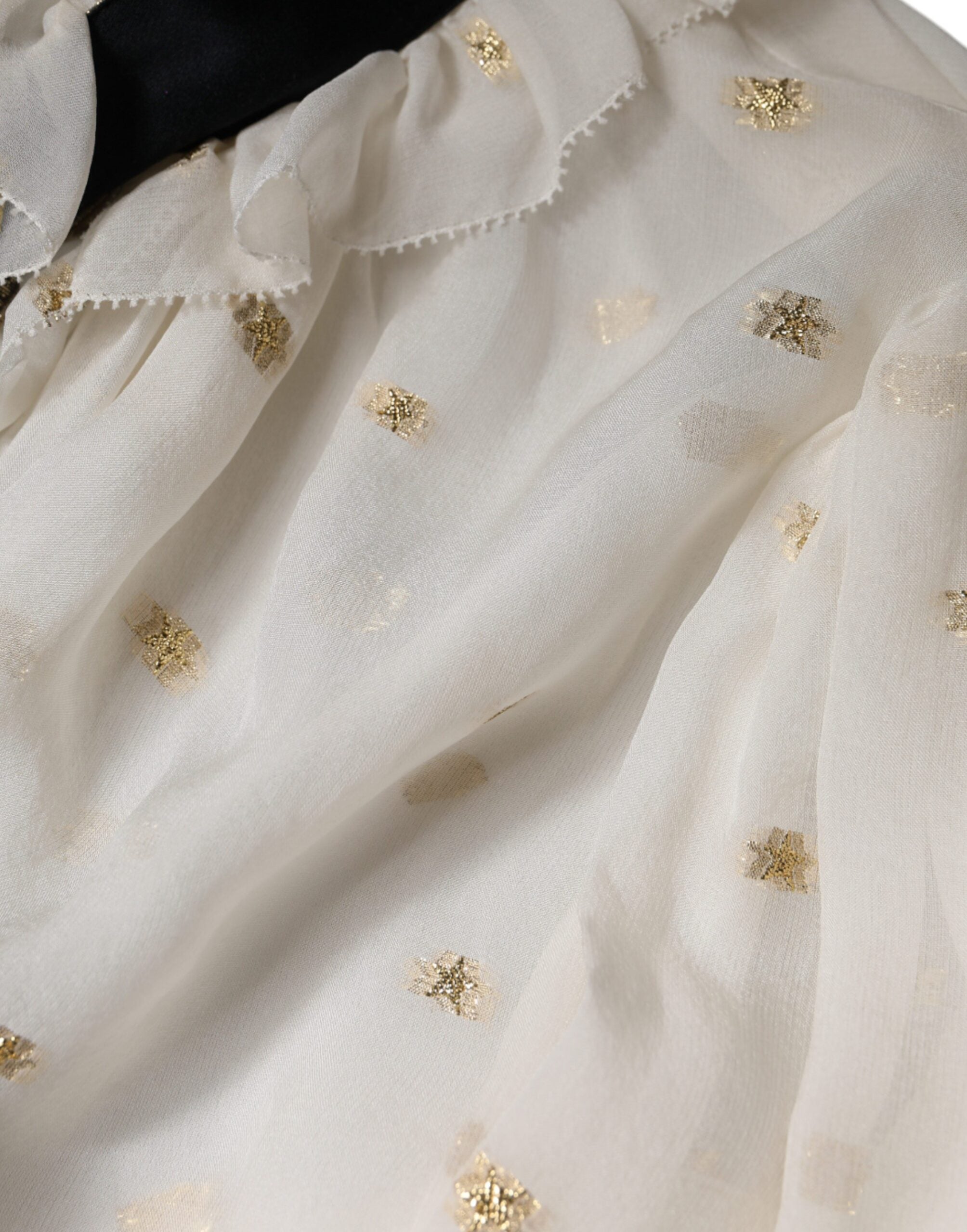 Dolce & Gabbana Off White Silk Blend Ascot Collar Blouse Top LUNESCAPE