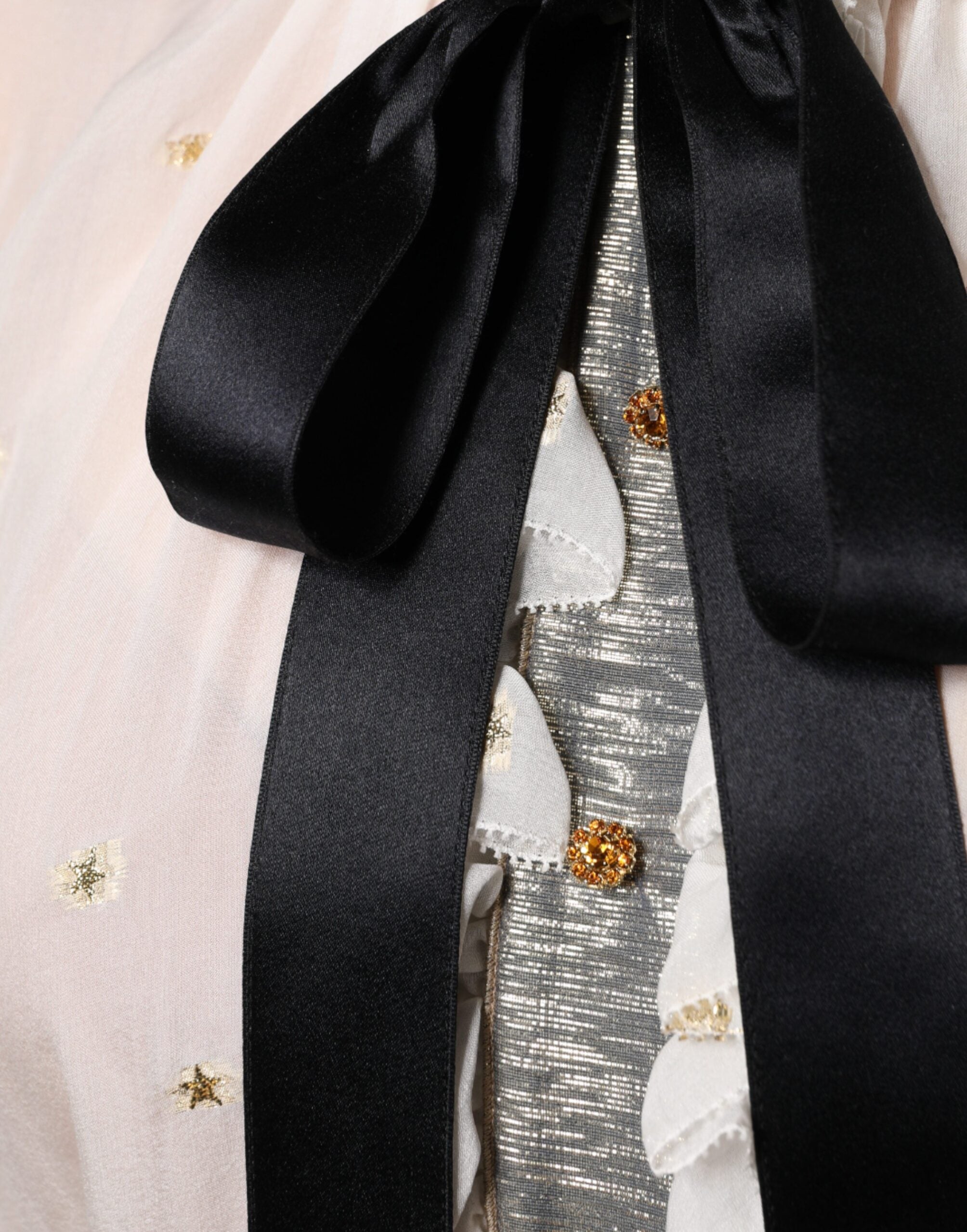 Dolce & Gabbana Off White Silk Blend Ascot Collar Blouse Top LUNESCAPE